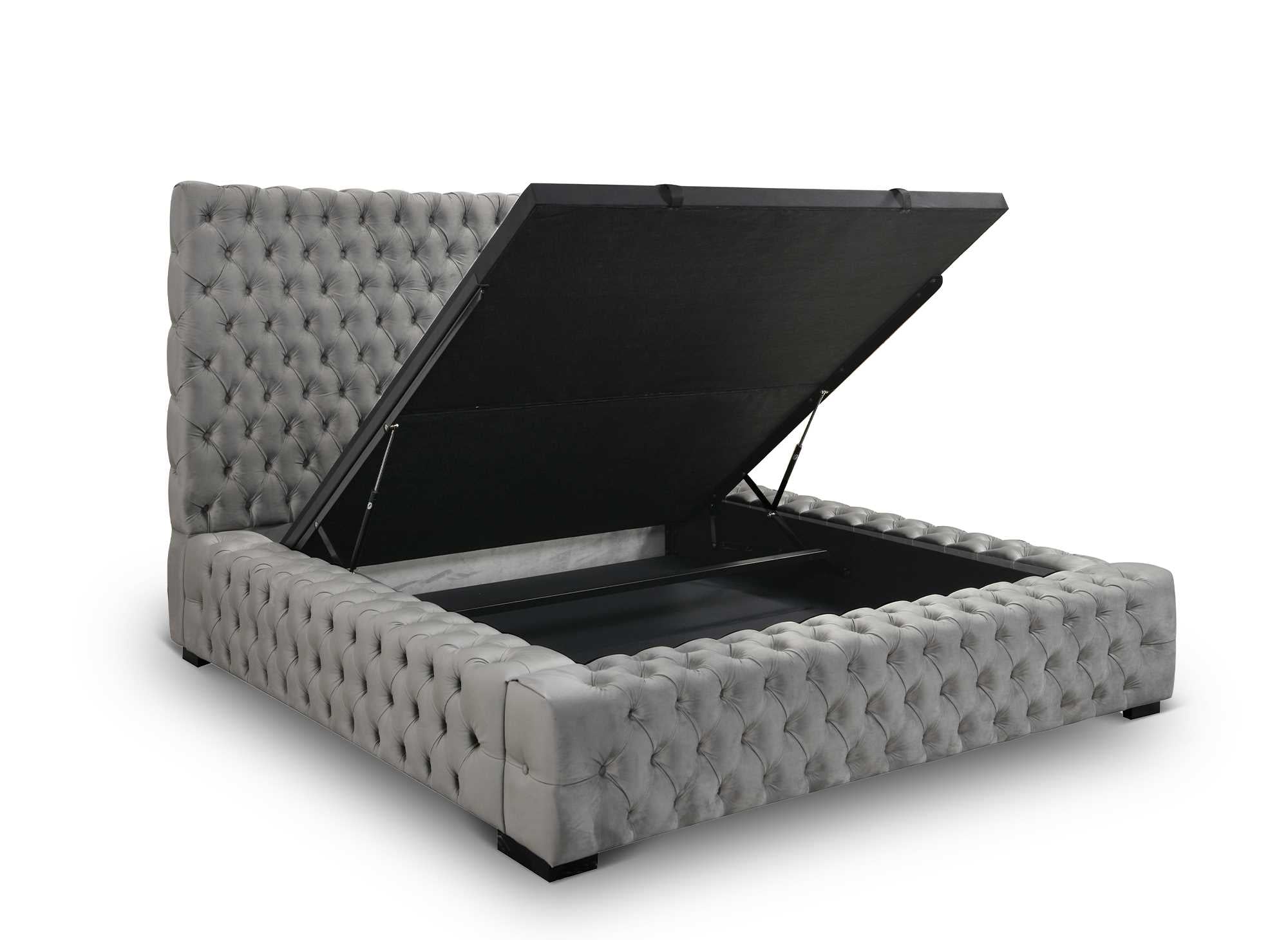 IDALINE Bett mit Stauraum und Polsterung aus grauem Samt 140 x 190 cm