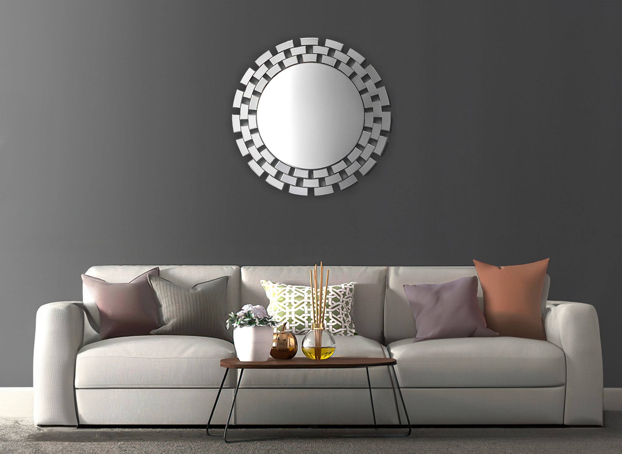 ALBA 90 cm silberner runder Wandspiegel