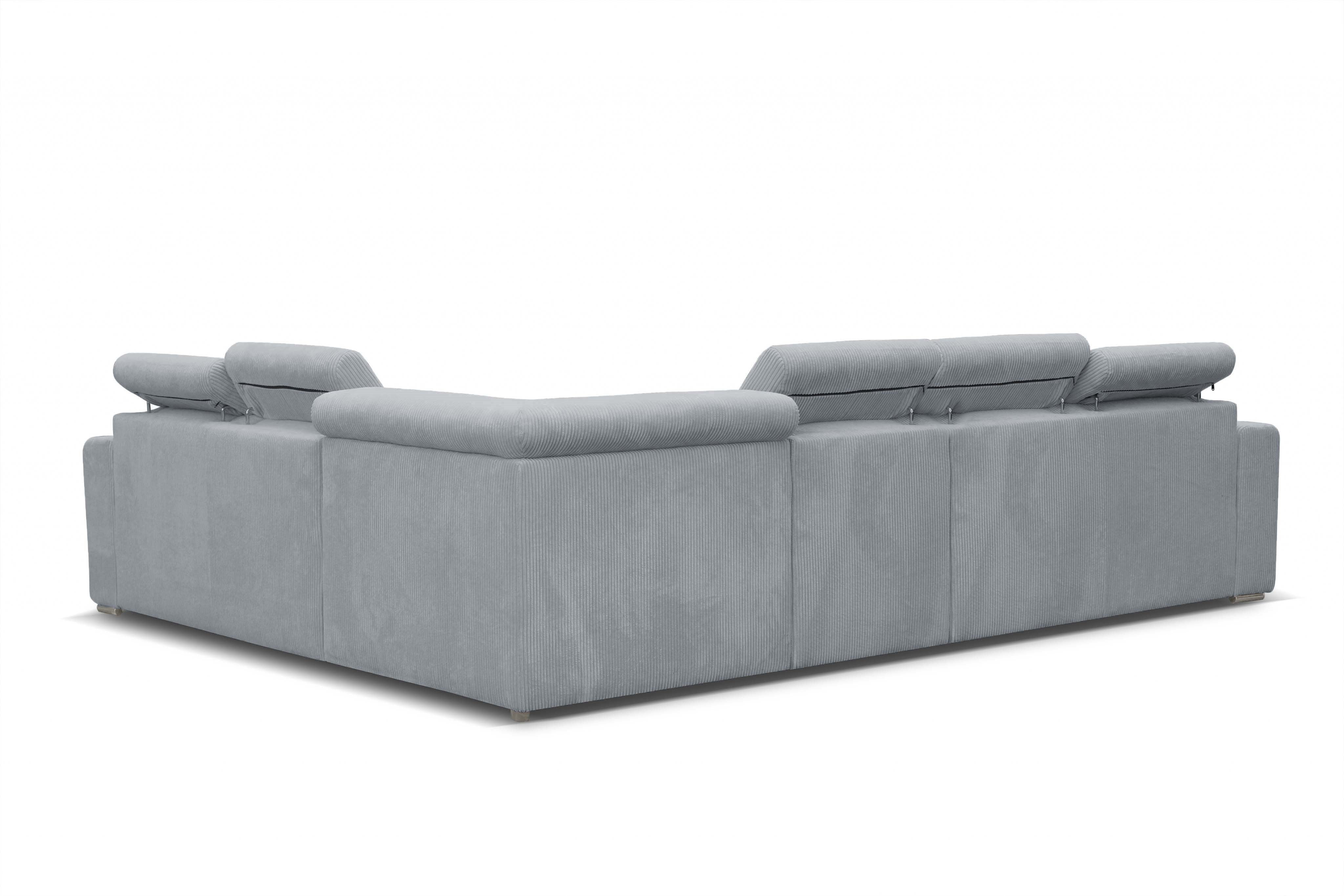 MERYL XL Ecksofa aus hellgrauem Cord, umwandelbar und wendbar