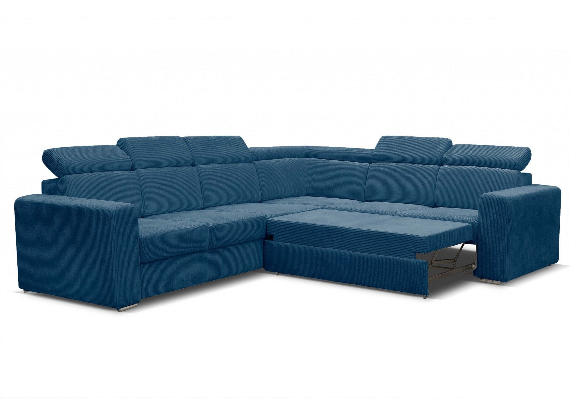 MERYL XL Ecksofa aus blauem Cord, umwandelbar und wendbar