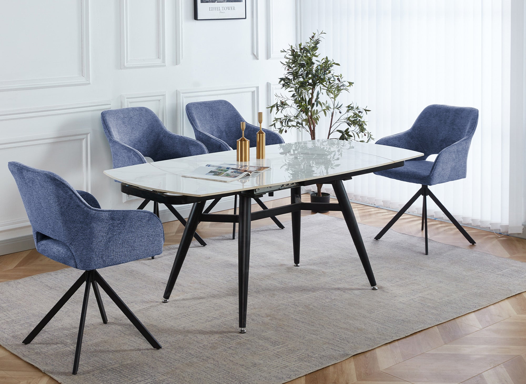 2er-Set Designer-Drehstühle aus himmelblauem Samt