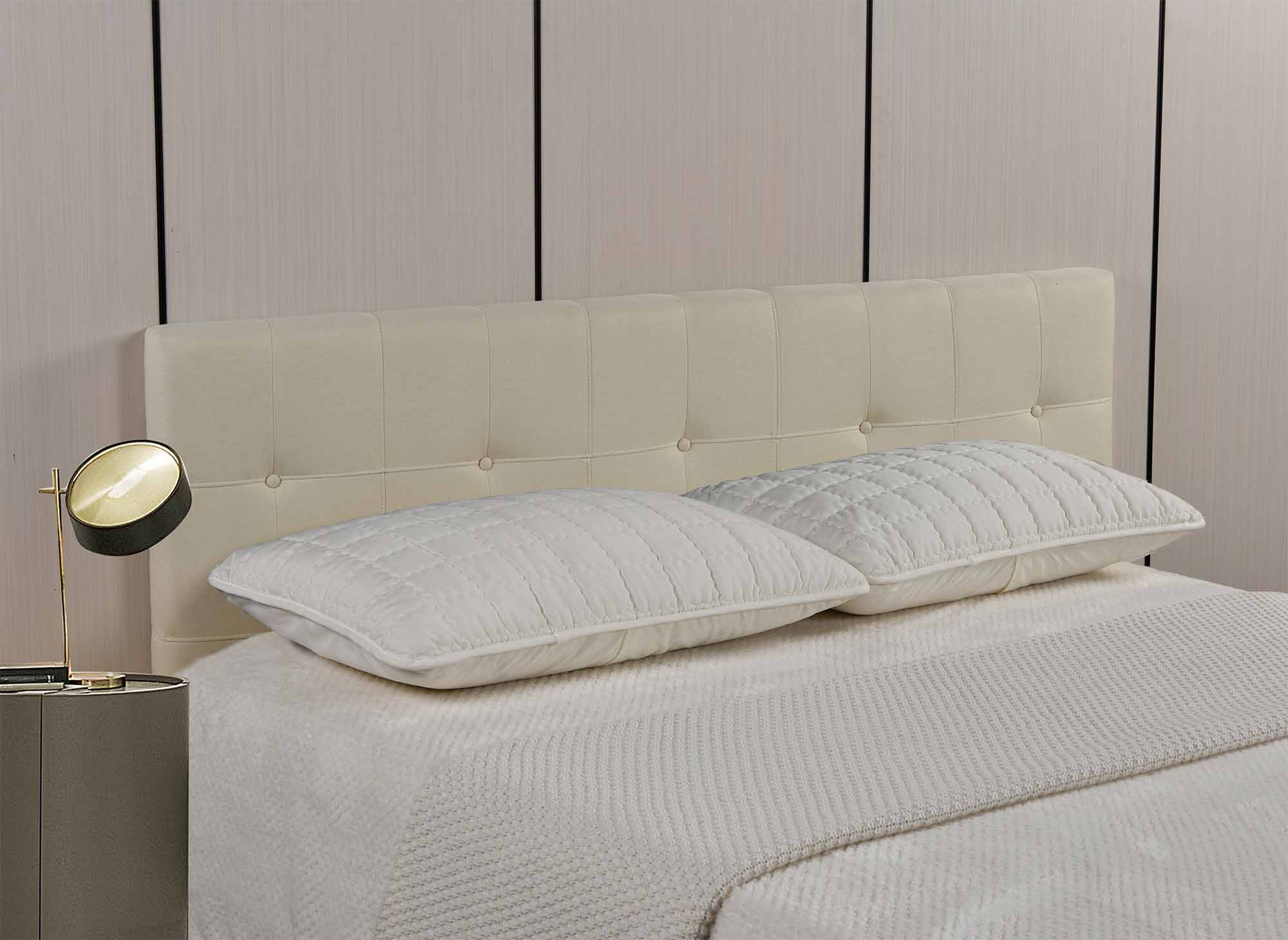 DOMICE 140 cm beiges, stoffgepolstertes Kopfteil