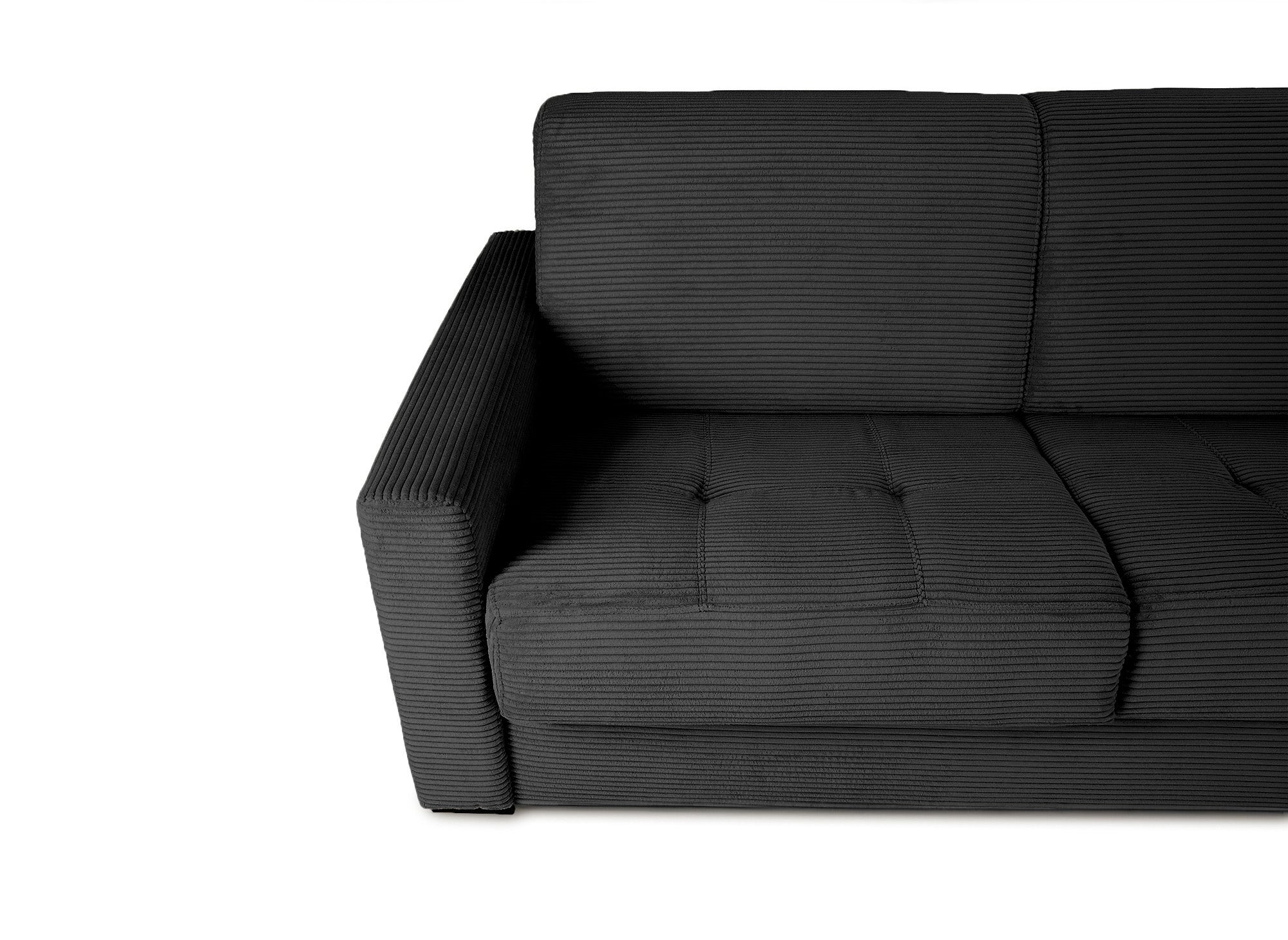 LOUNA 3-Sitzer-Schlafsofa aus dunkelgrauem Cord mit Expressöffnung