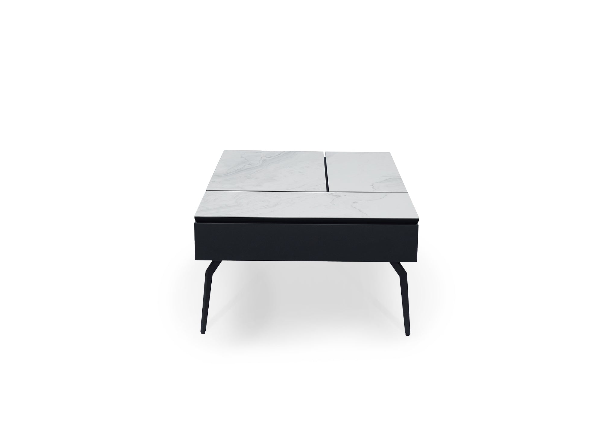 Designer-Couchtisch SILVANA mit weißer, hochklappbarer Keramikplatte