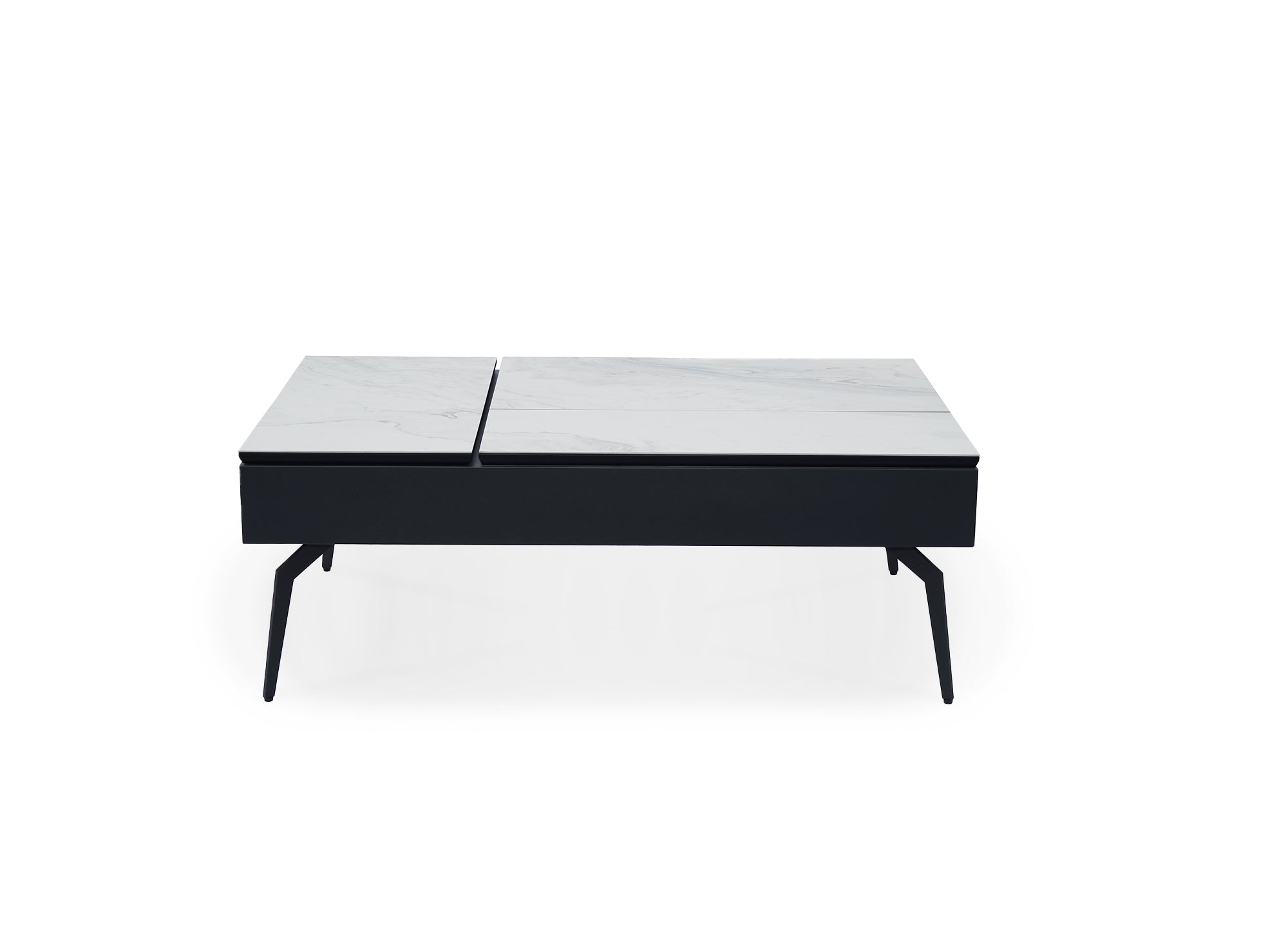 Designer-Couchtisch SILVANA mit weißer, hochklappbarer Keramikplatte