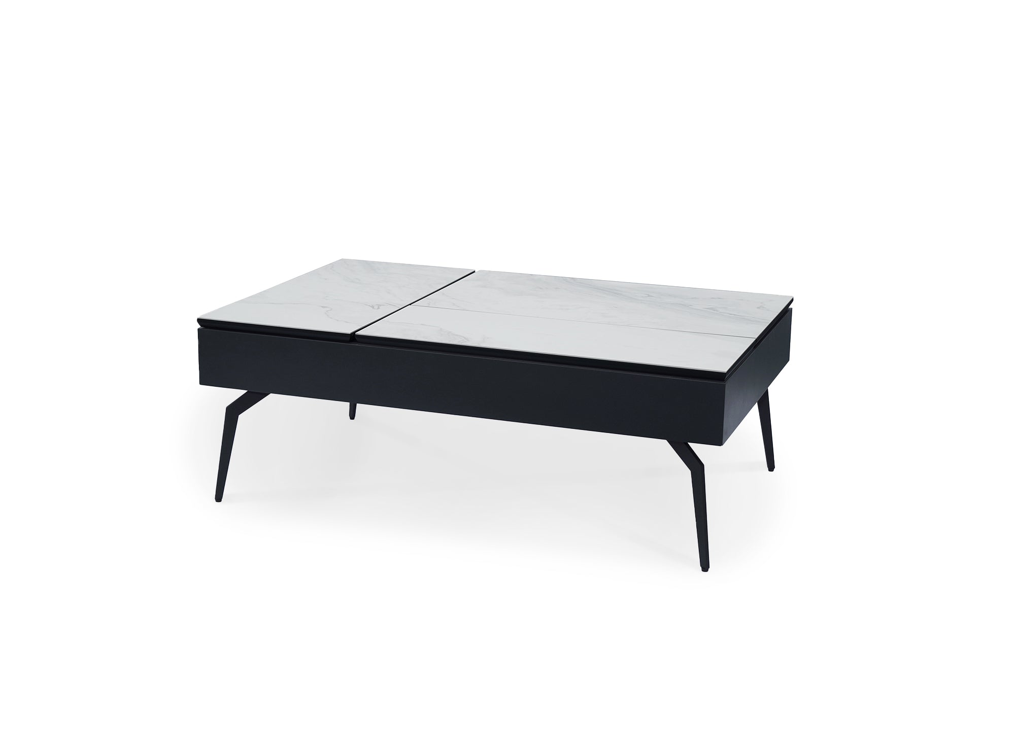 Designer-Couchtisch SILVANA mit weißer, hochklappbarer Keramikplatte