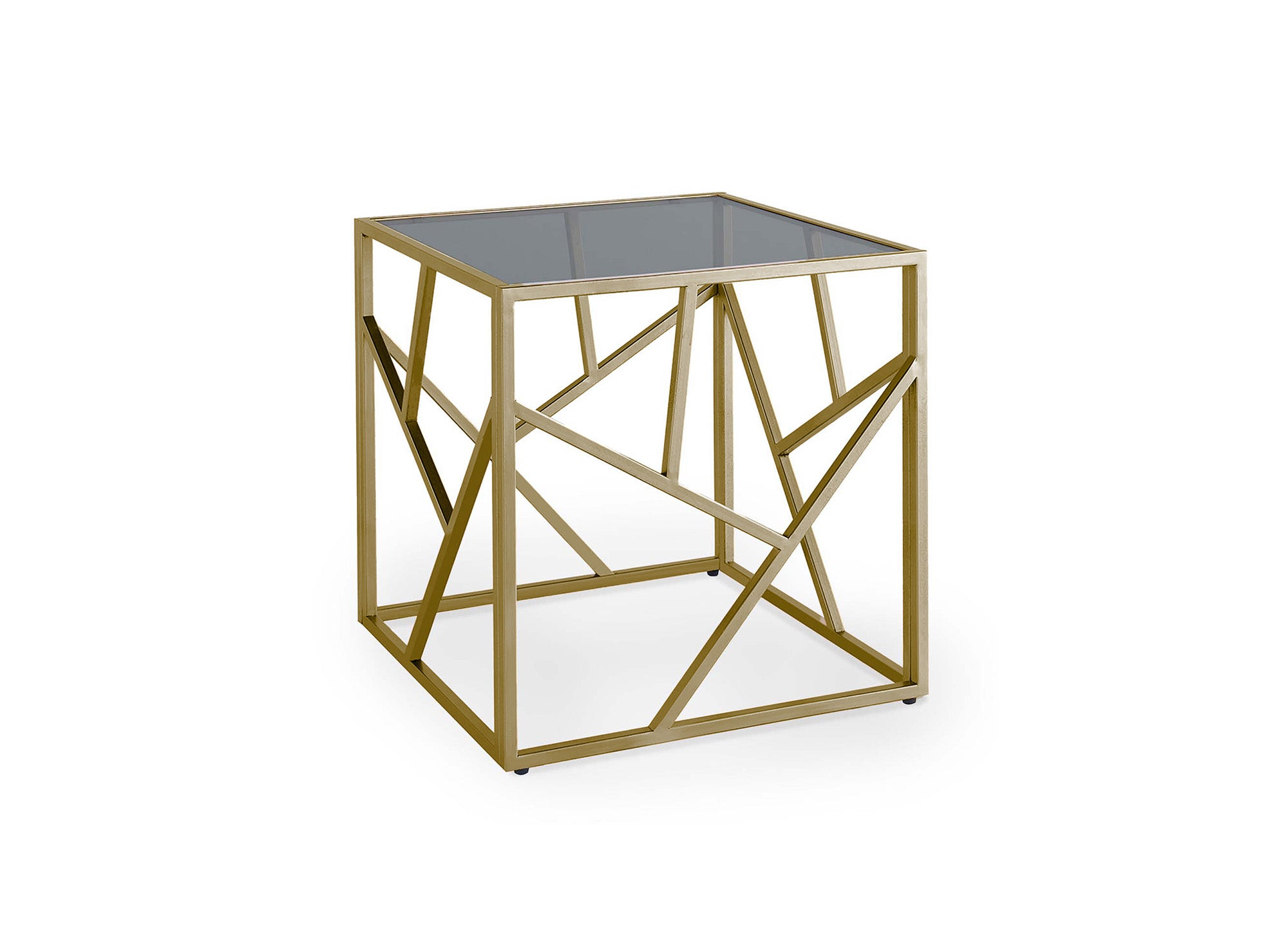 Quadratischer Designer-Couchtisch SOLAL aus schwarzem Glas und goldfarbenem Metall