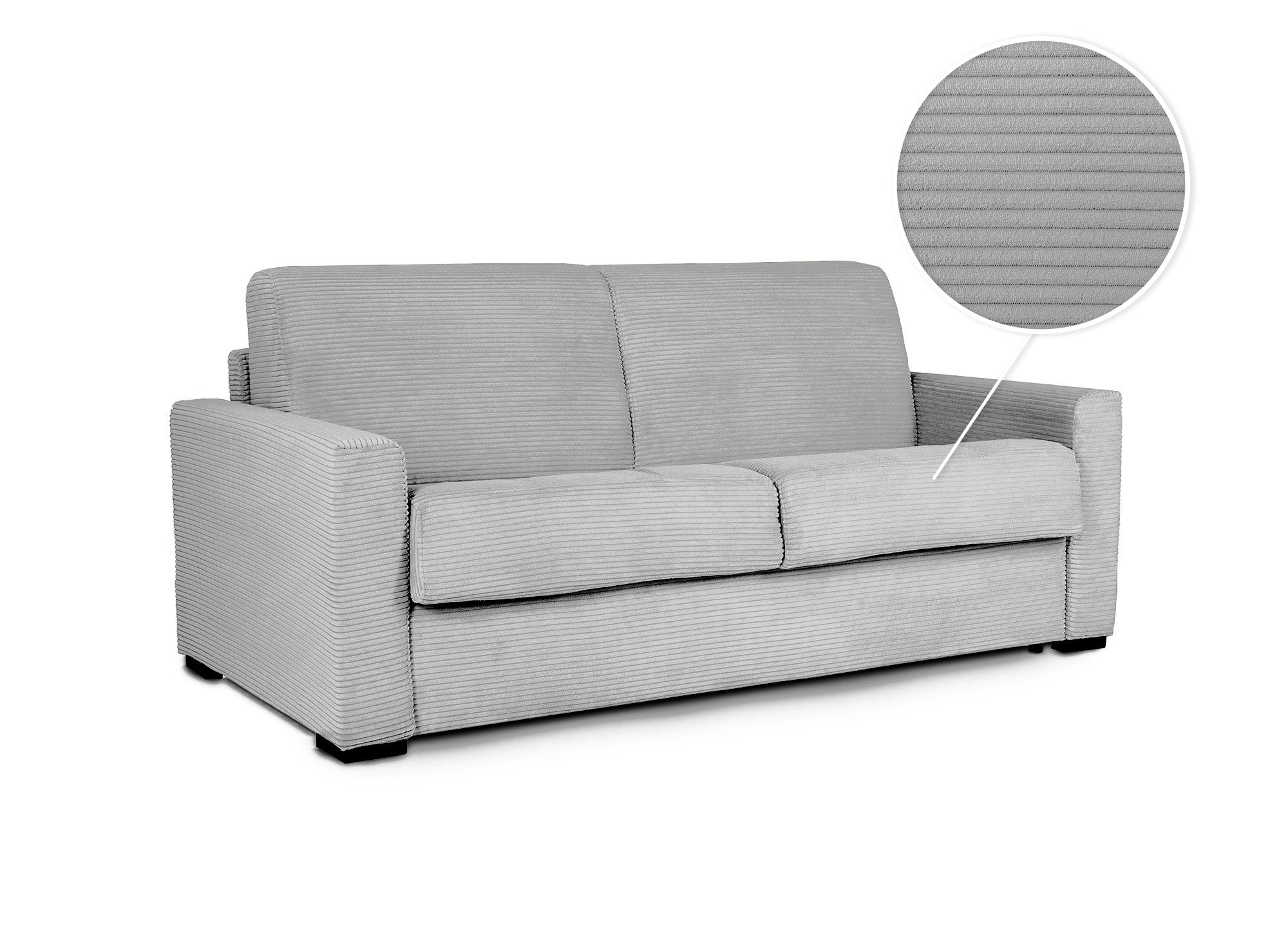 LOUNA 3-Sitzer-Schlafsofa aus hellgrauem Cord mit Expressöffnung