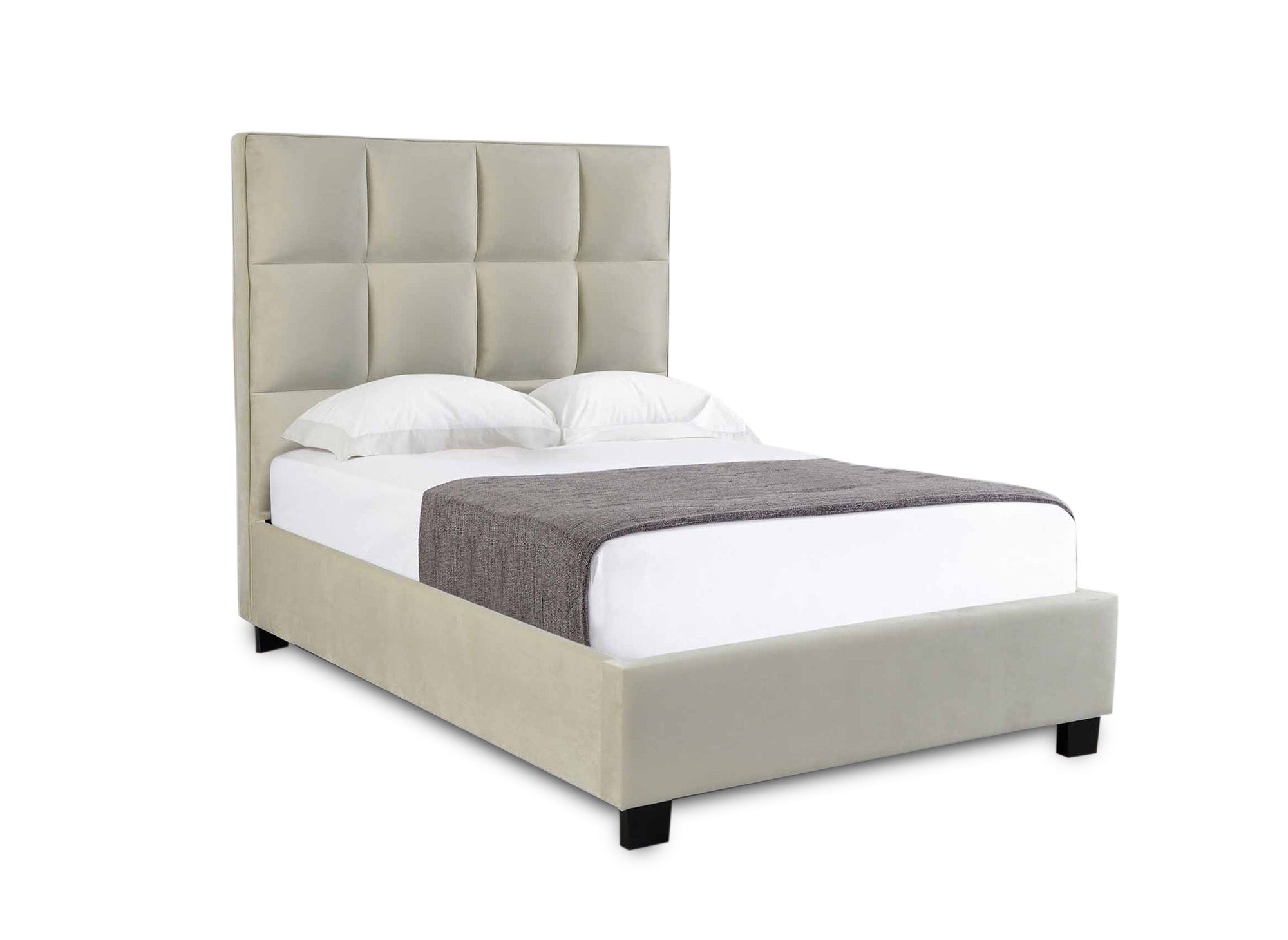 CAROLINE Designer-Bett mit Stauraum, Samt, beige, 140 x 190 cm