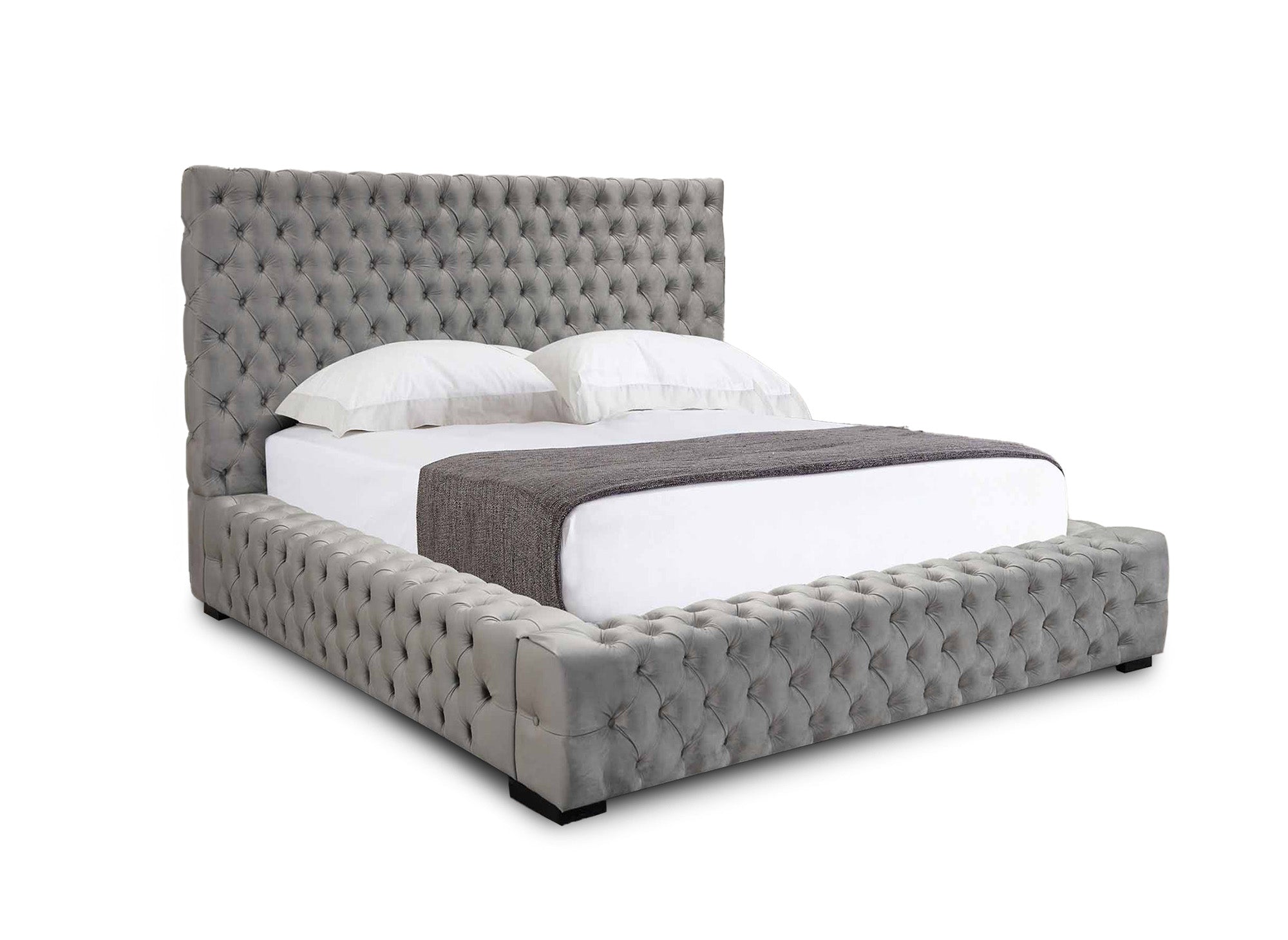 IDALINE Bett mit Stauraum und Polsterung aus grauem Samt 140 x 190 cm