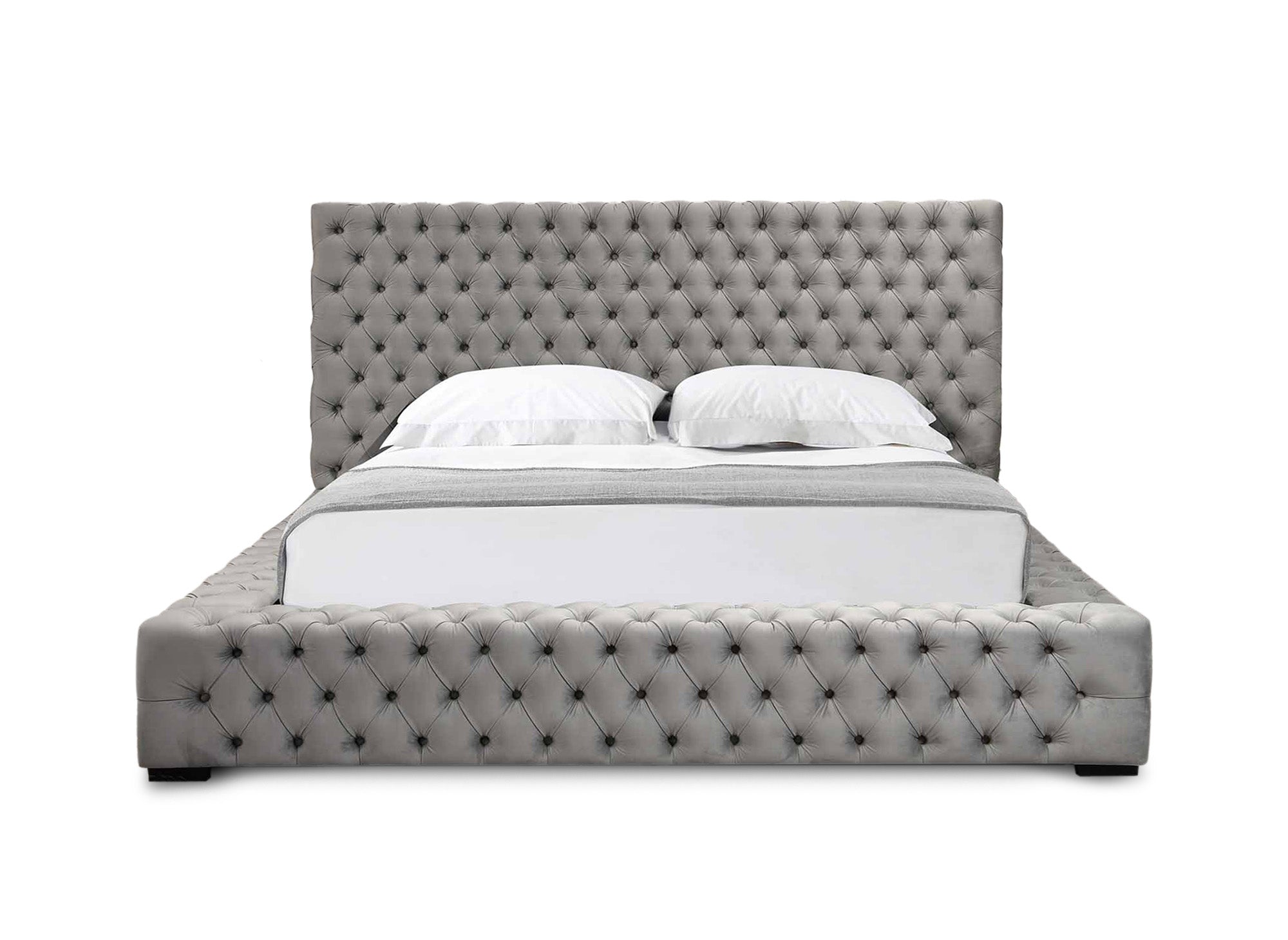 IDALINE Bett mit Stauraum und Polsterung aus grauem Samt 140 x 190 cm