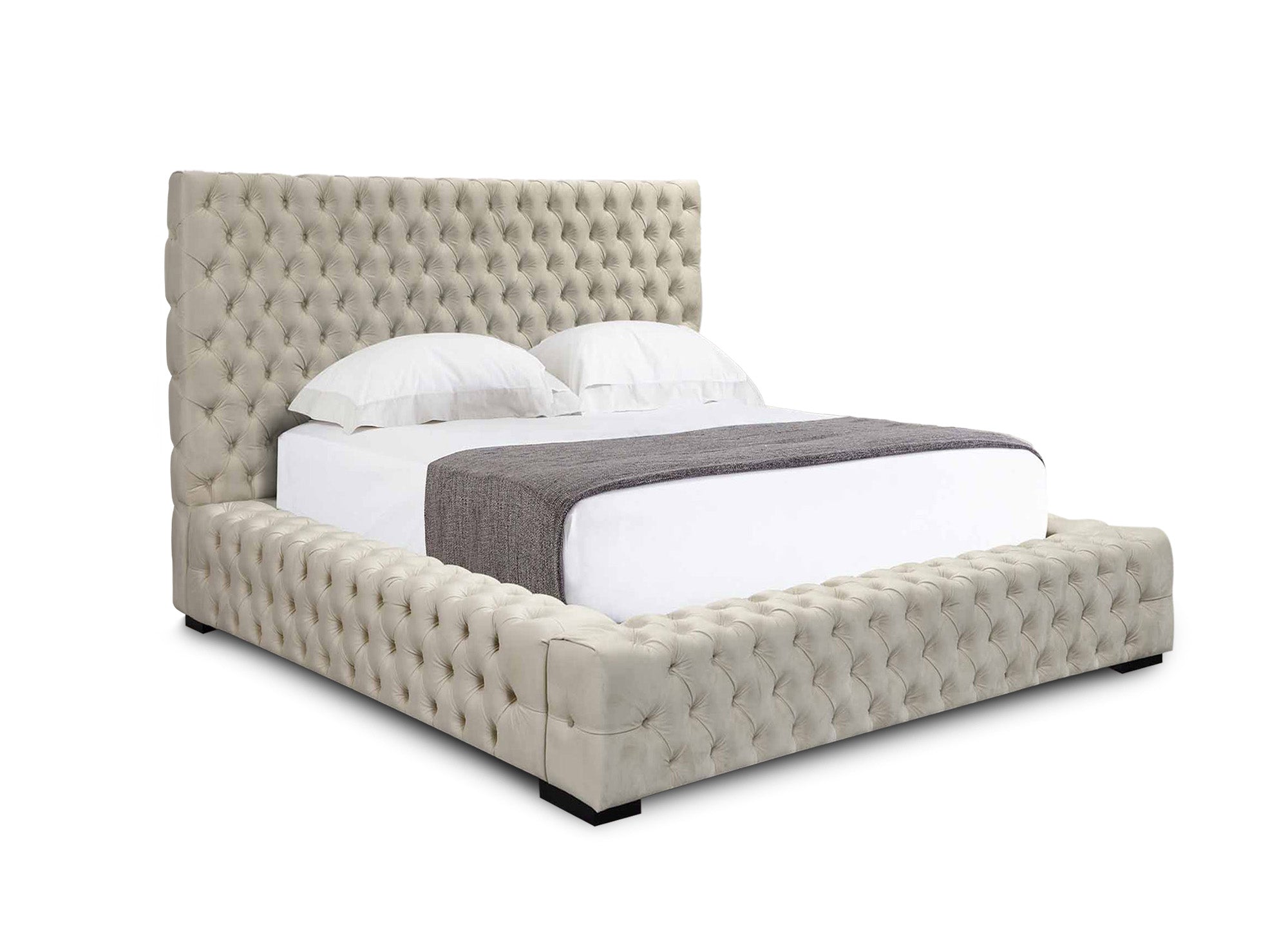 IDALINE beiges Samtpolsterbett mit Stauraum 140 x 190 cm