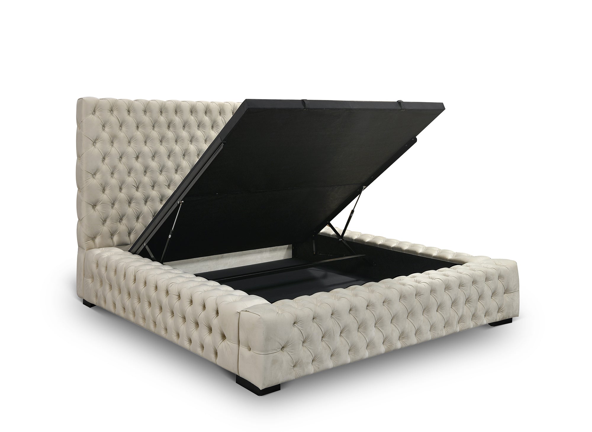 IDALINE beiges Samtpolsterbett mit Stauraum 140 x 190 cm