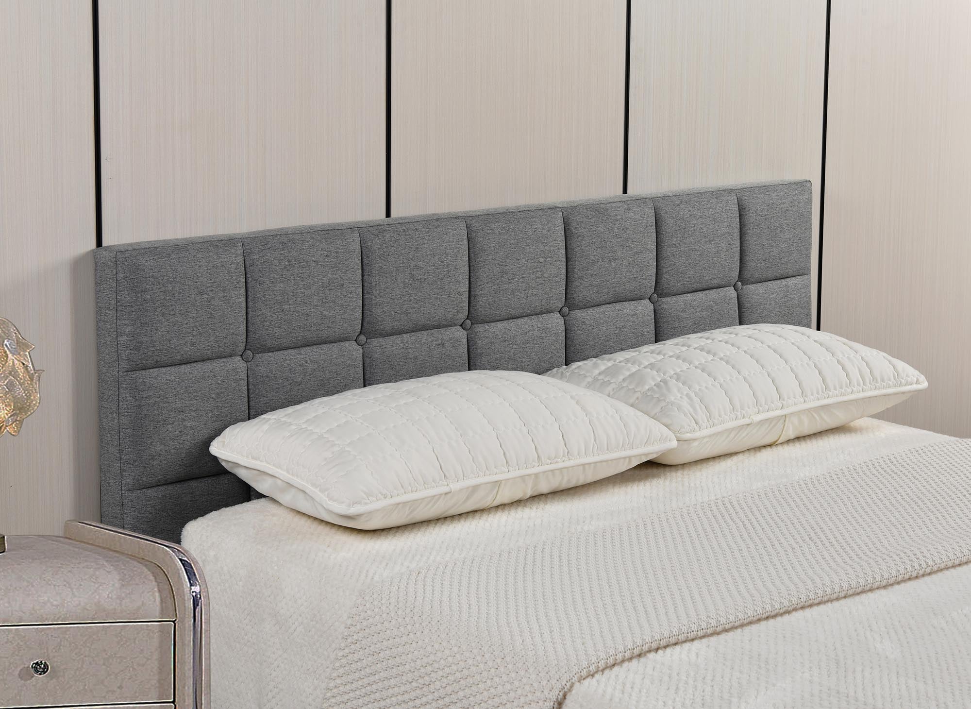 ALVERA 160 cm Designer-Kopfteil aus grauem Stoff