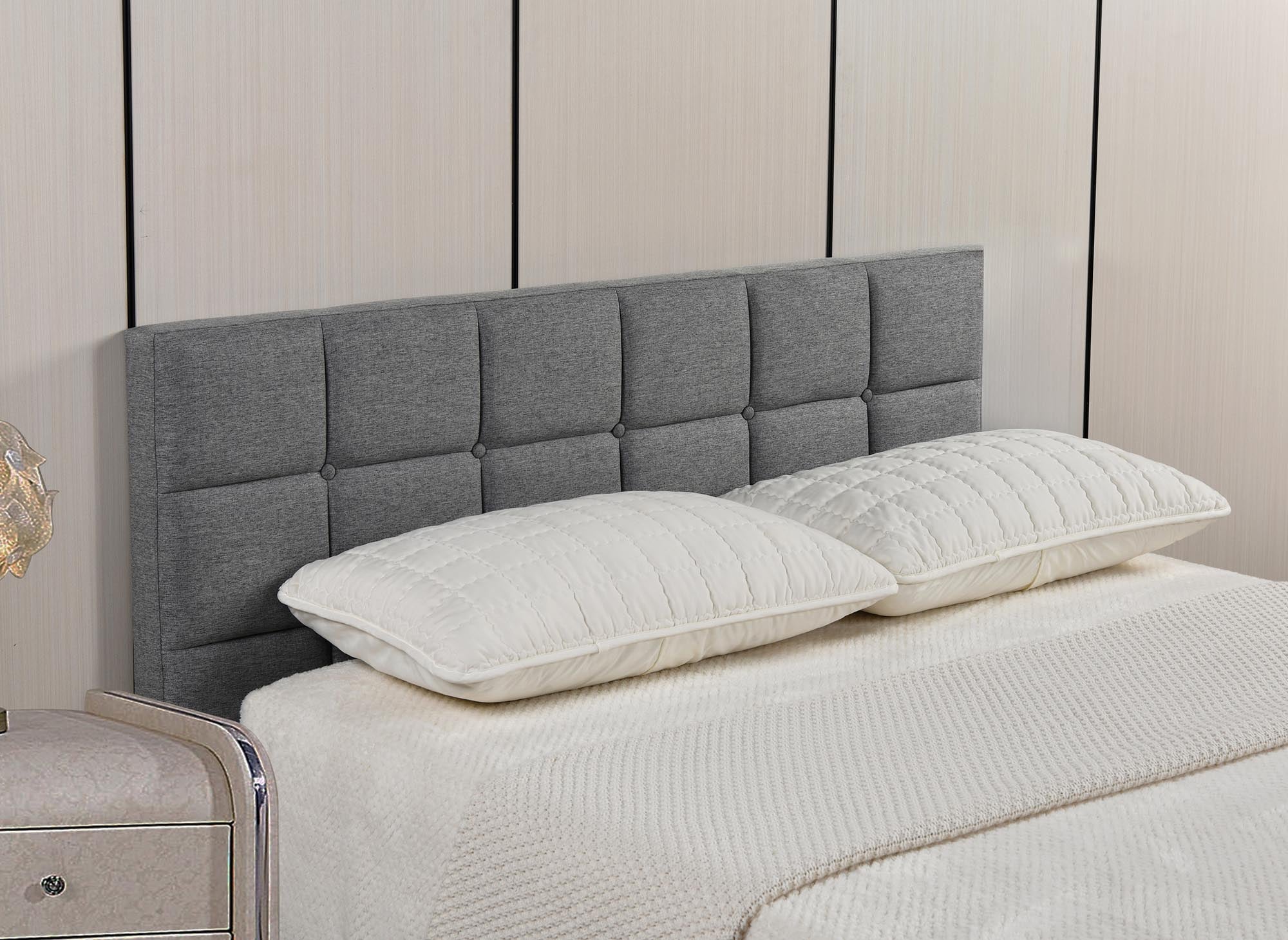 ALVERA 140 cm Designer-Kopfteil aus grauem Stoff