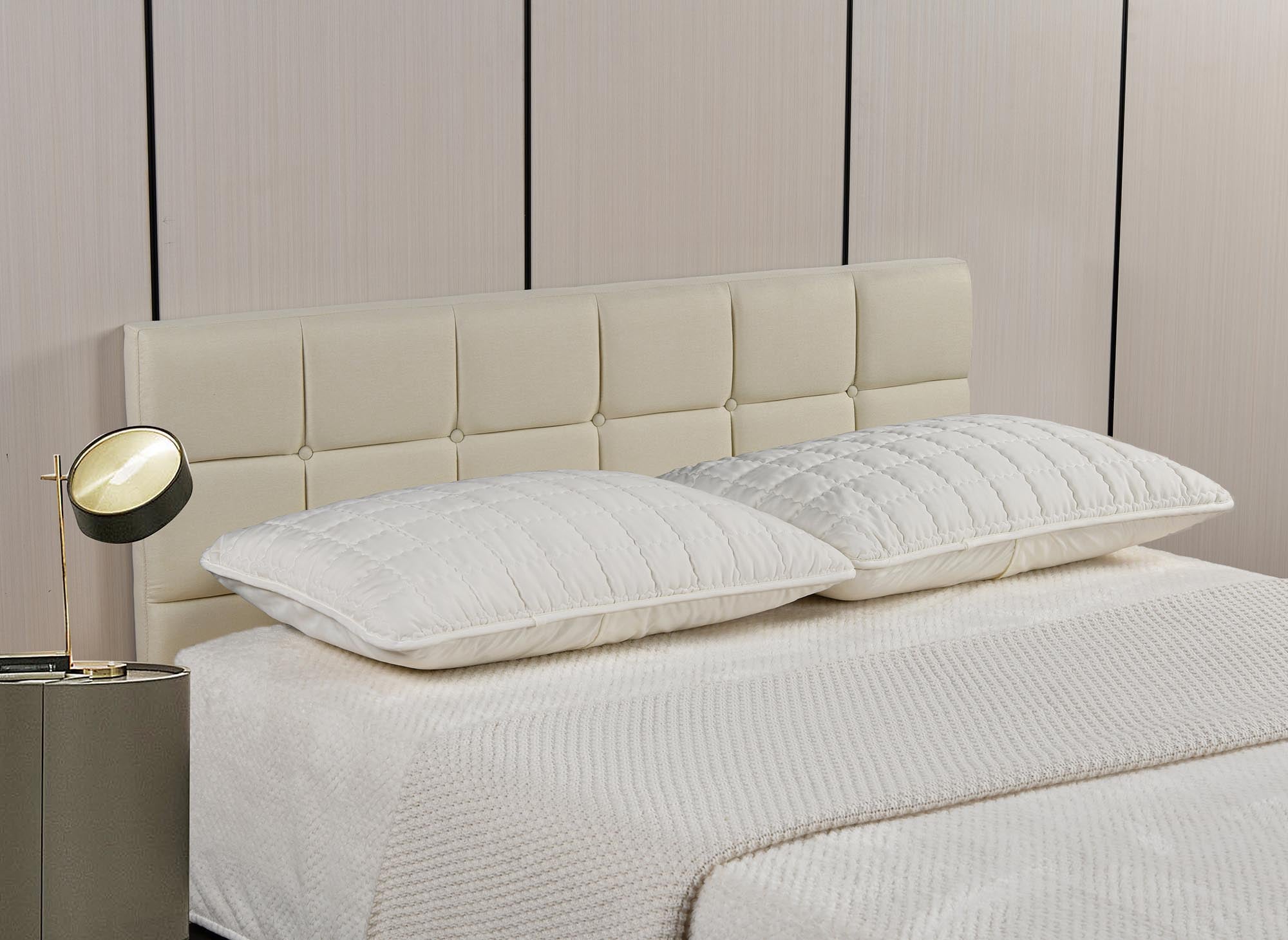 ALVERA 140 cm Designer-Kopfteil aus beigefarbenem Stoff
