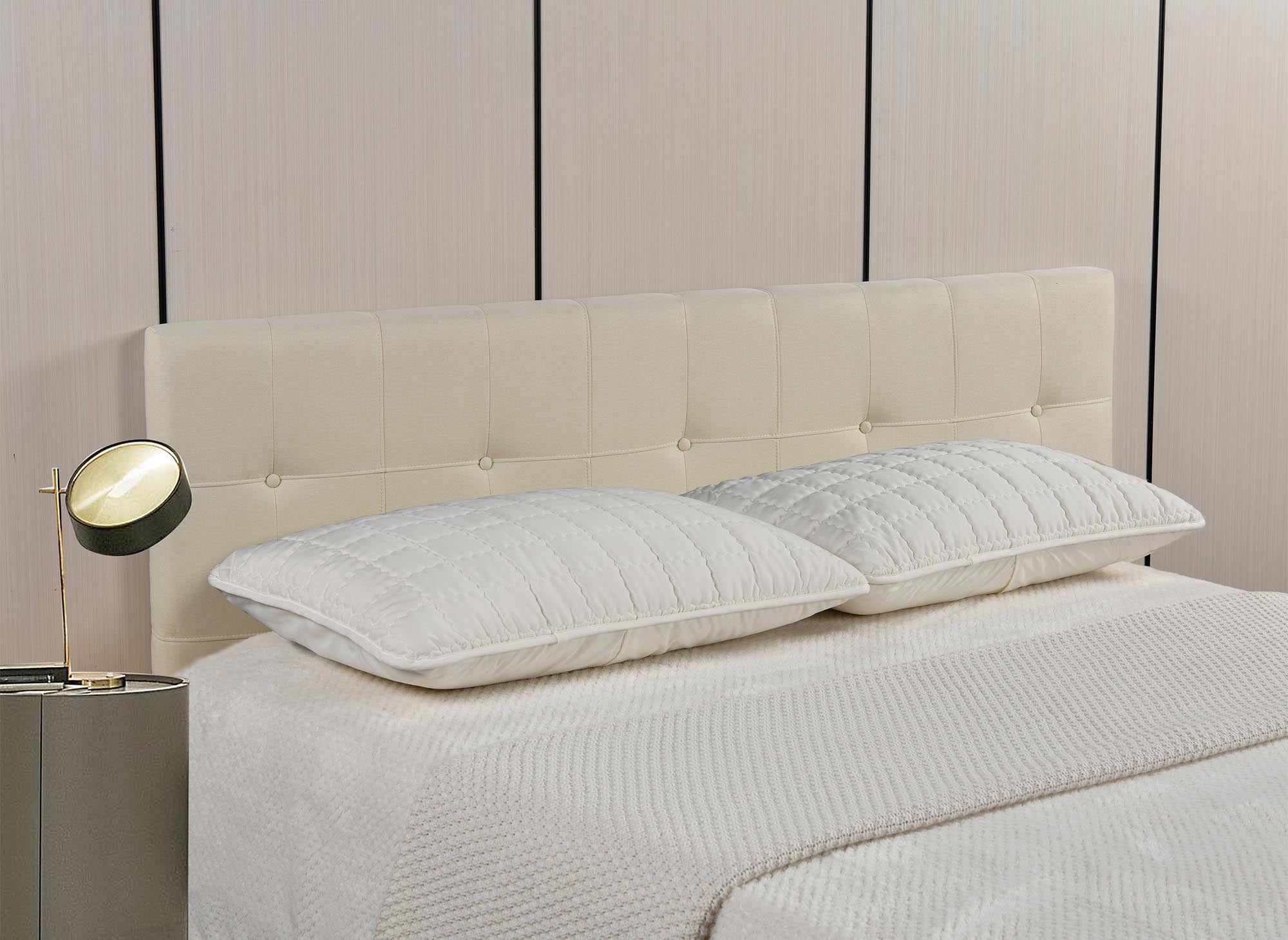 DOMICE 160 cm beiges, gepolstertes Kopfteil aus Stoff