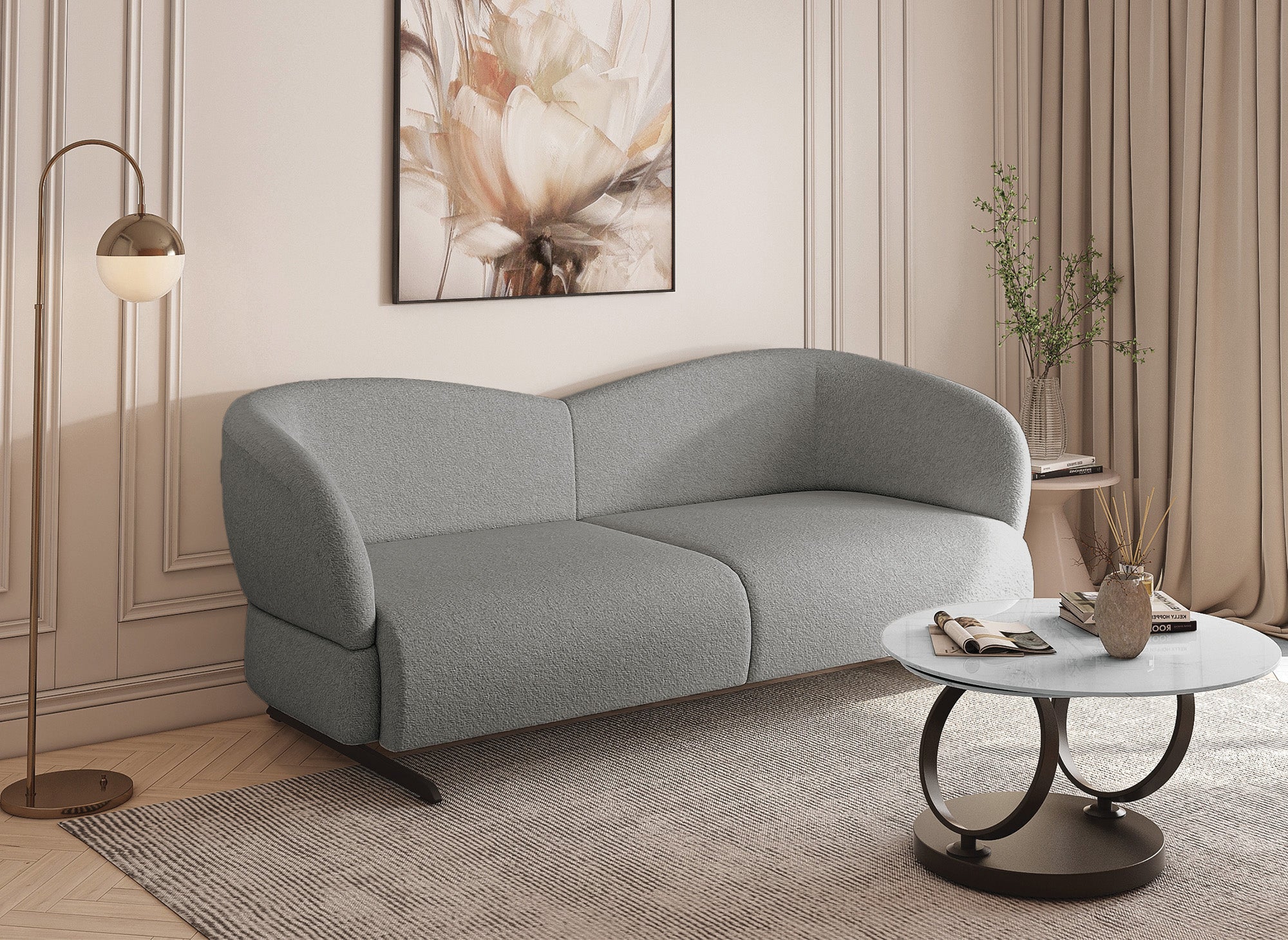 LEXIE 3-Sitzer-Sofa aus hellgrauem Stoff mit Schaffelleffekt