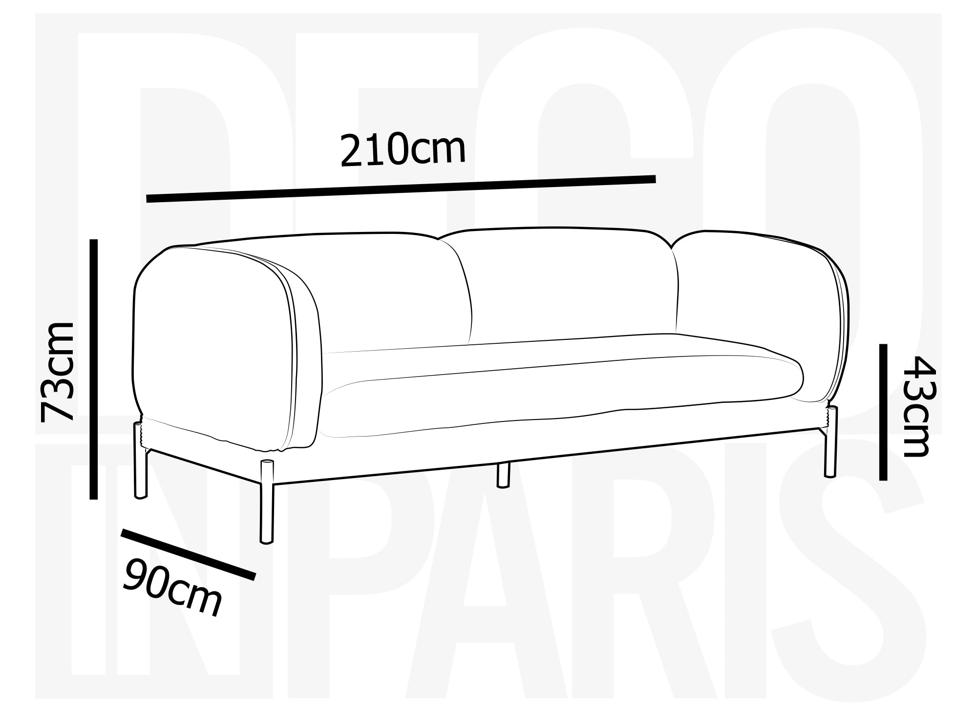 ANDREA 3-Sitzer-Sofa aus grauem Cord