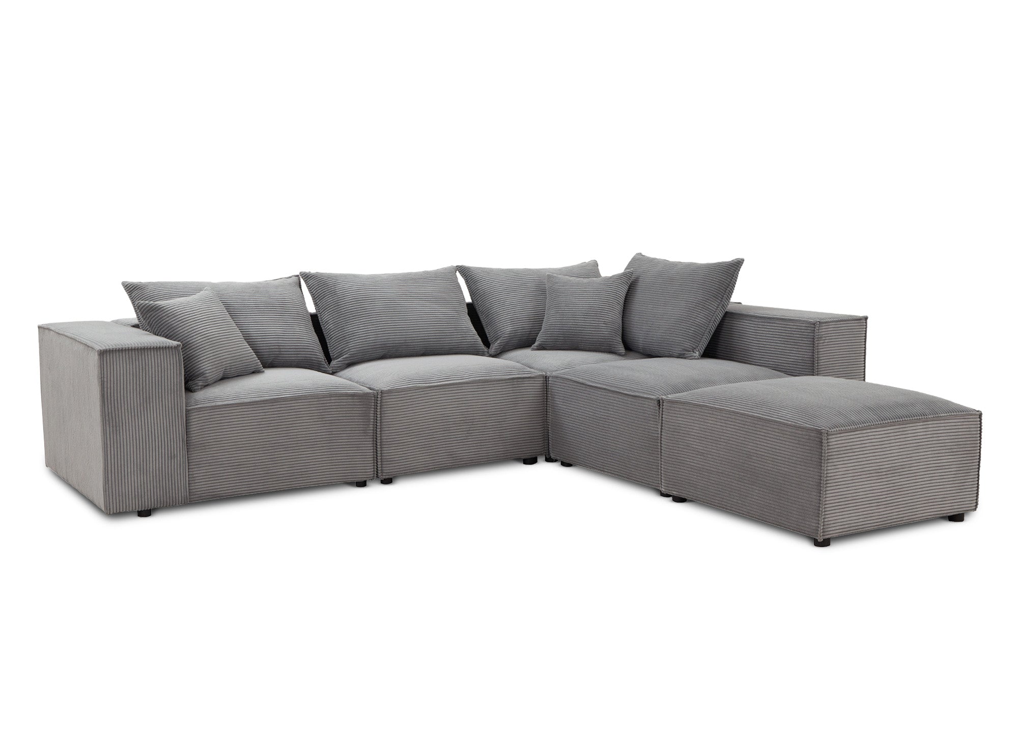 HARLEM XL modulares Ecksofa mit 1 Pouf aus dickem grauem Cord