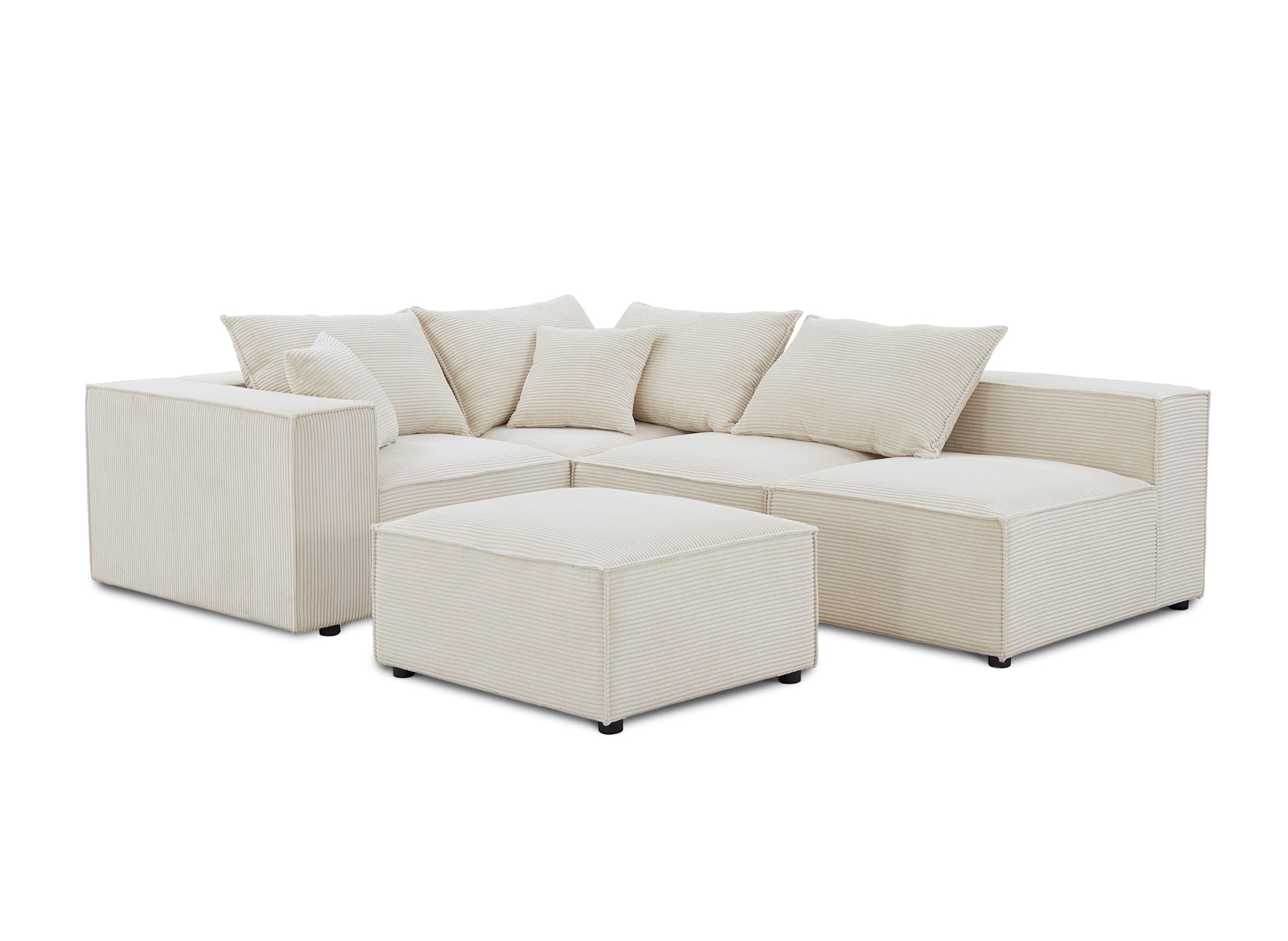 HARLEM XL modulares Ecksofa mit 1 Hocker aus dickem beigem Cord
