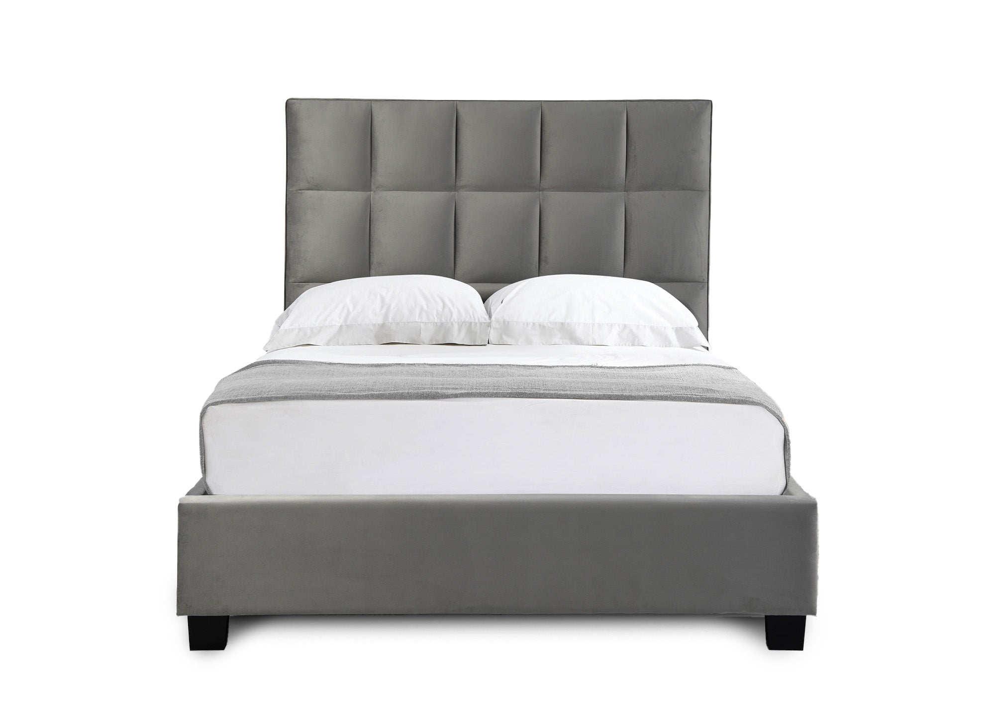 CAROLINE Designer-Bett mit Stauraum, Samt, grau, 160 x 200 cm
