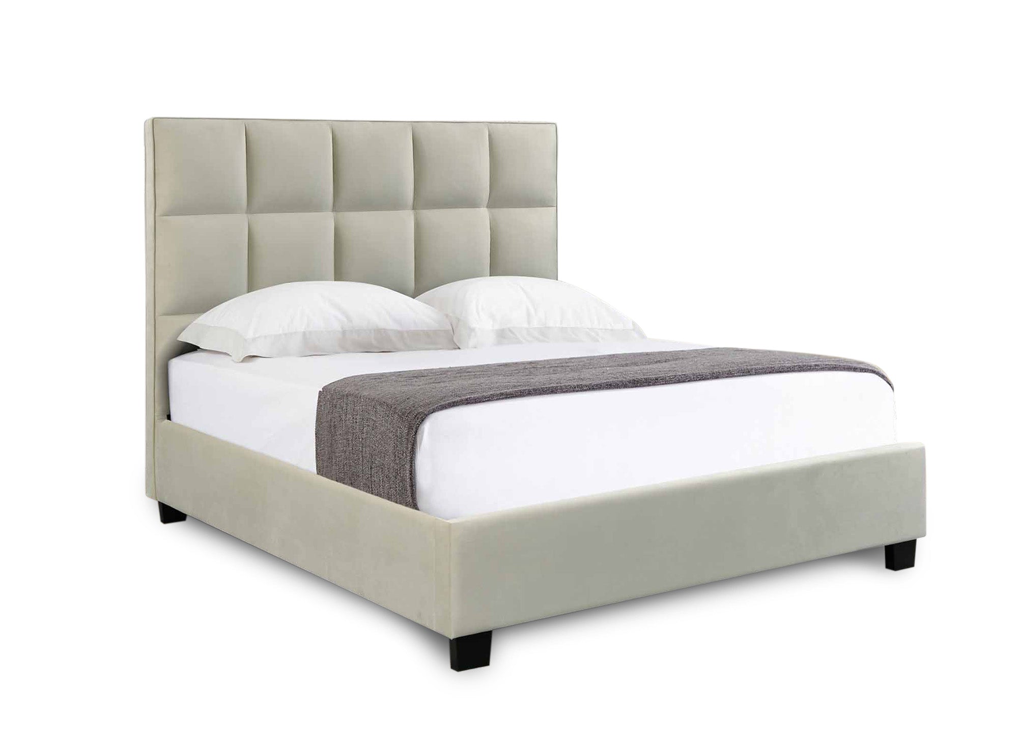 CAROLINE Designer-Bett mit Stauraum, beige, Samt, 160 x 200 cm