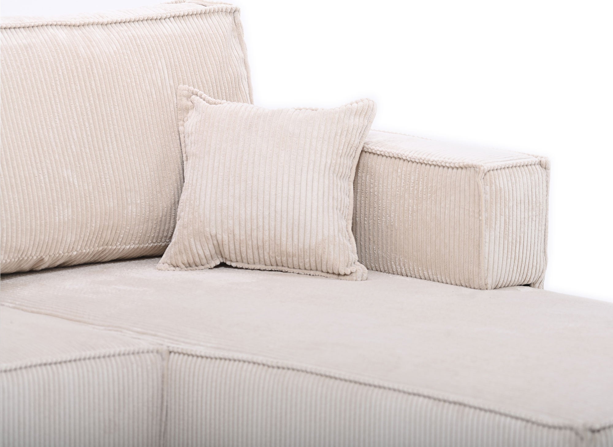 SYNA Ecksofa aus beigefarbenem Cord mit Stauraum