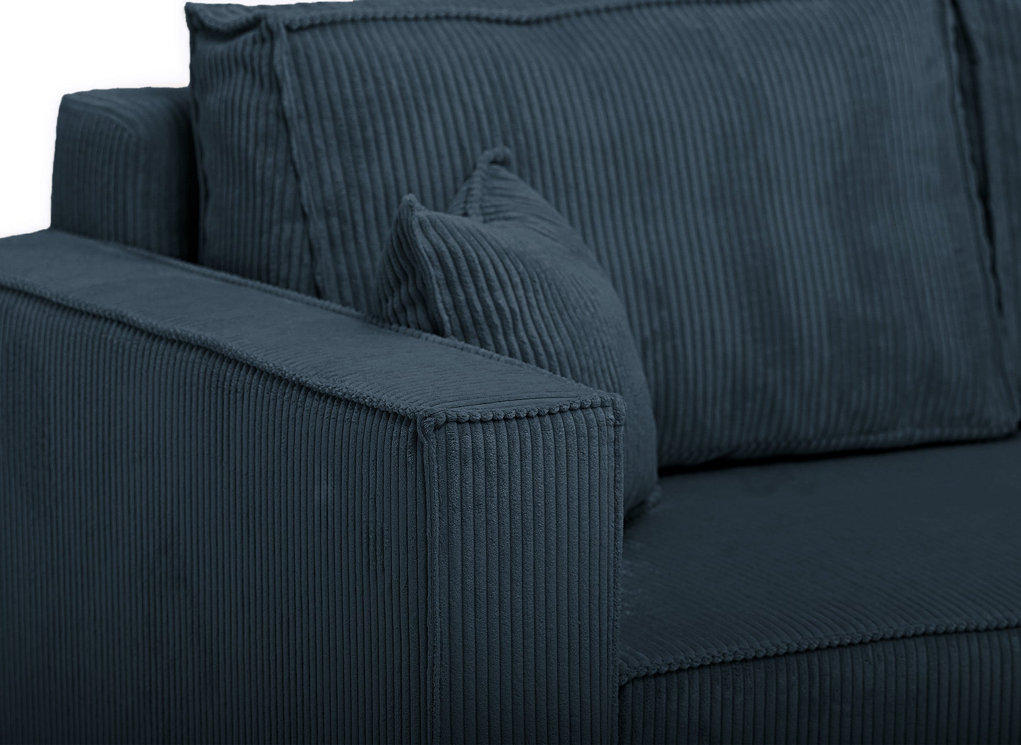 SYNA Ecksofa aus blauem Cord mit Stauraum