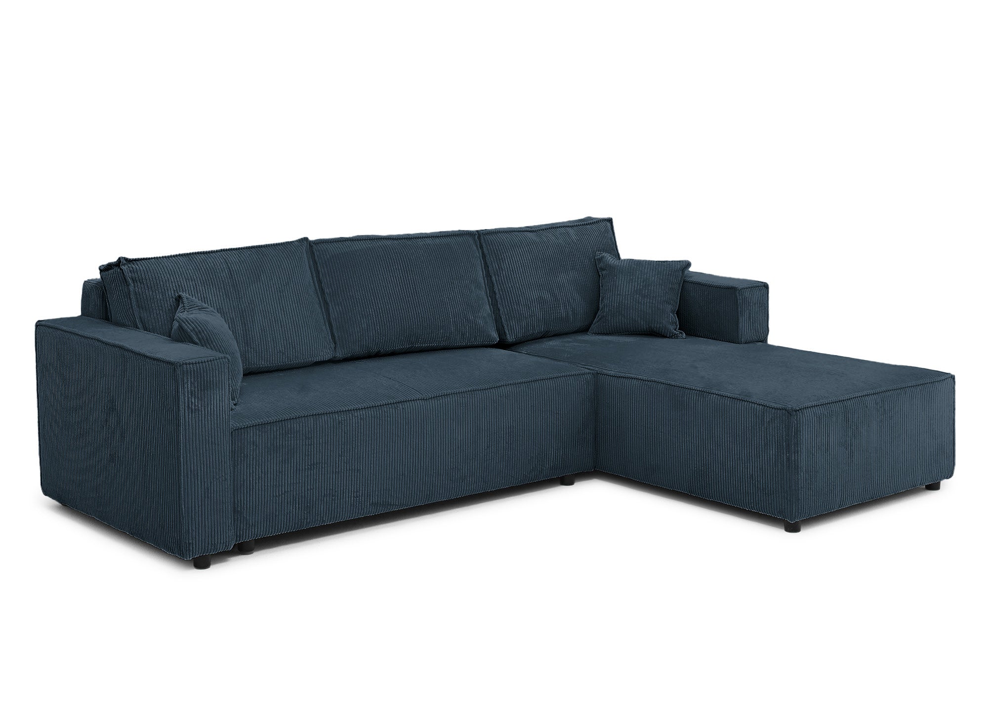 SYNA Ecksofa aus blauem Cord mit Stauraum