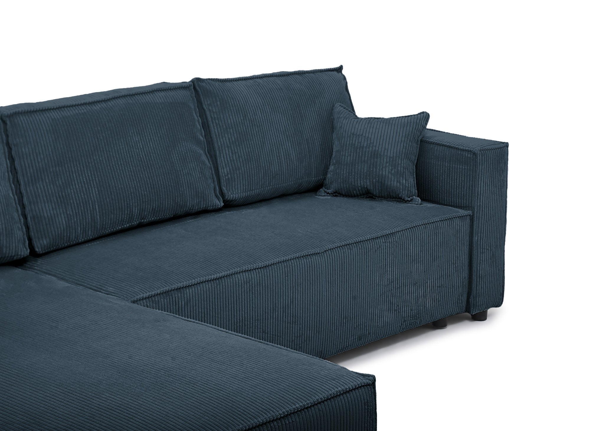 SYNA Ecksofa aus blauem Cord mit Stauraum