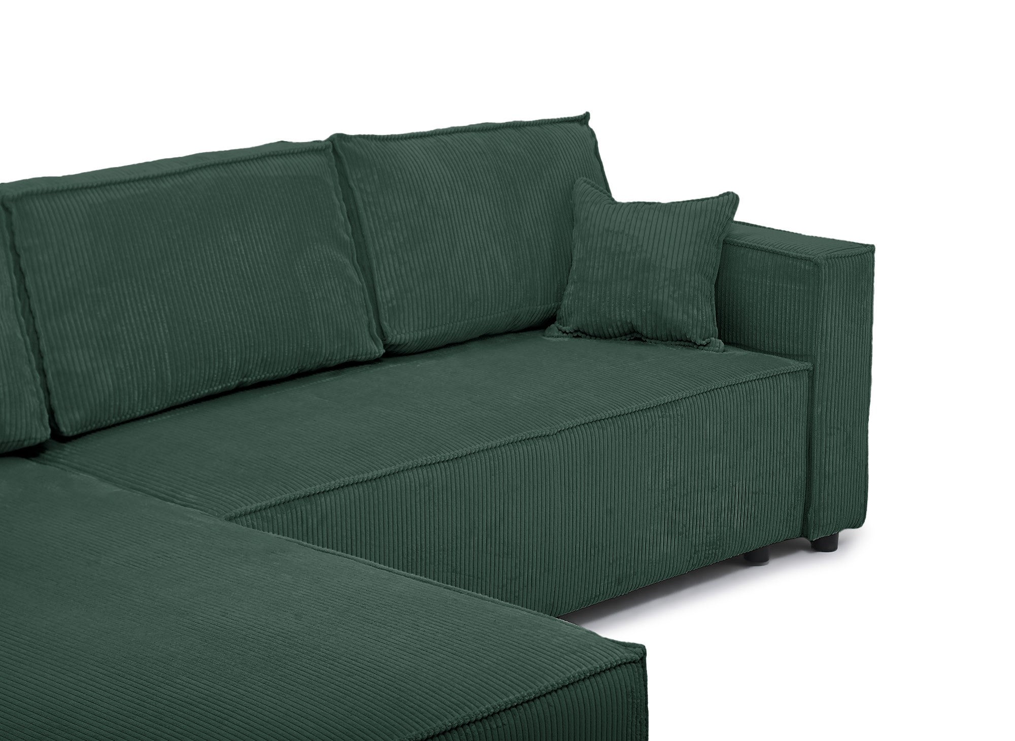 SYNA Ecksofa aus grünem Cord mit Stauraum, umwandelbar
