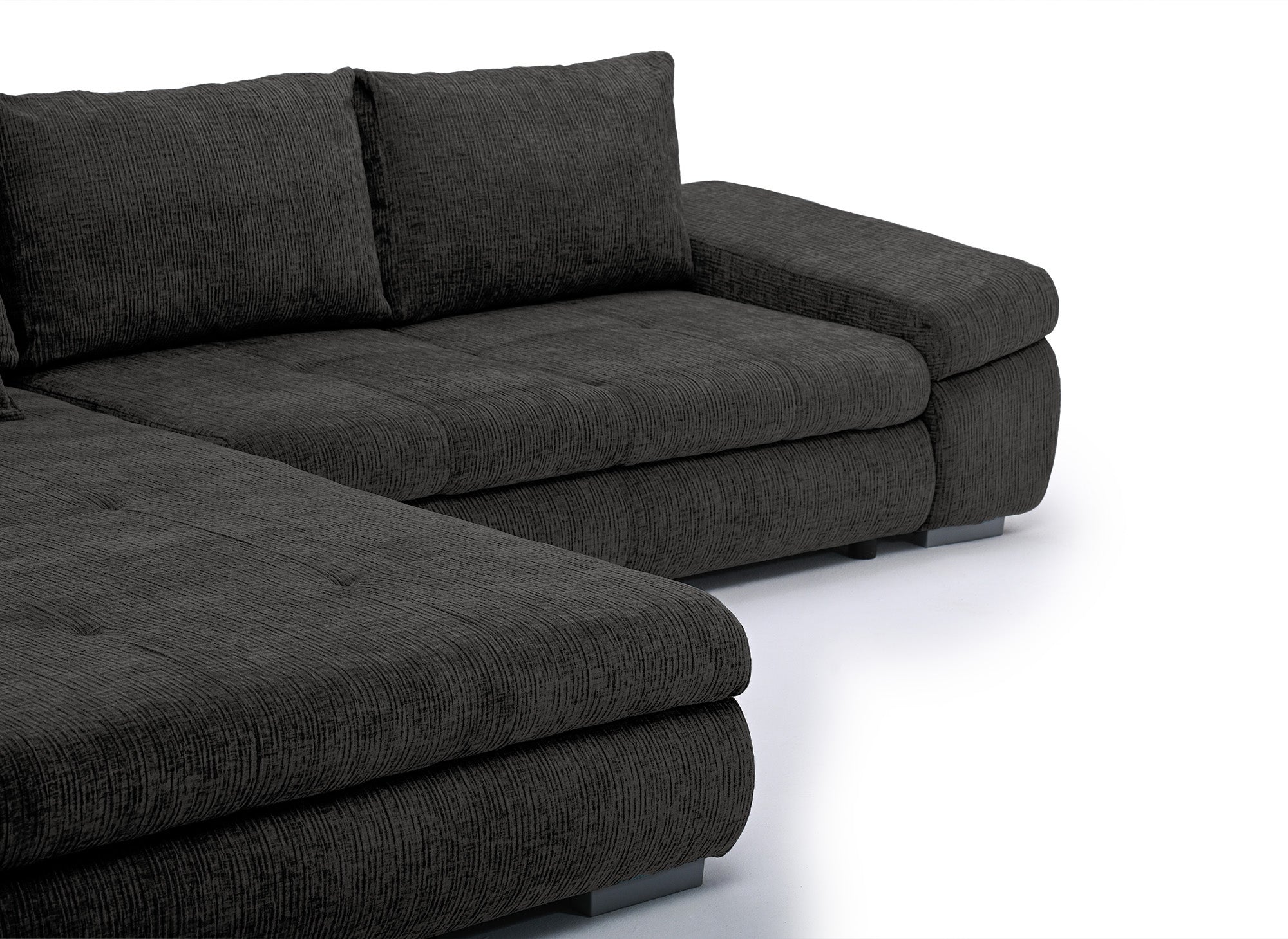 SOLEA Wende-Ecksofa mit Stauraum aus grau meliertem Samt