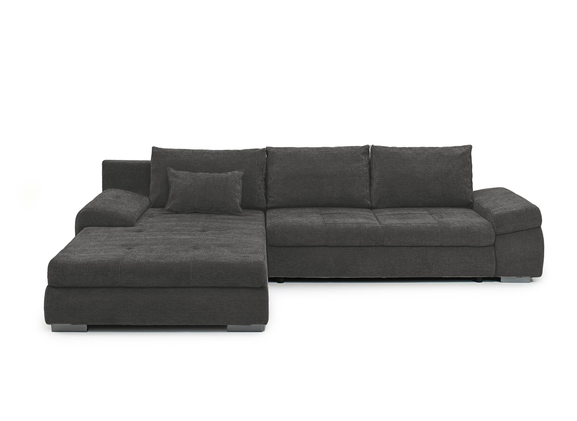 SOLEA Wende-Ecksofa mit Stauraum aus grau meliertem Samt