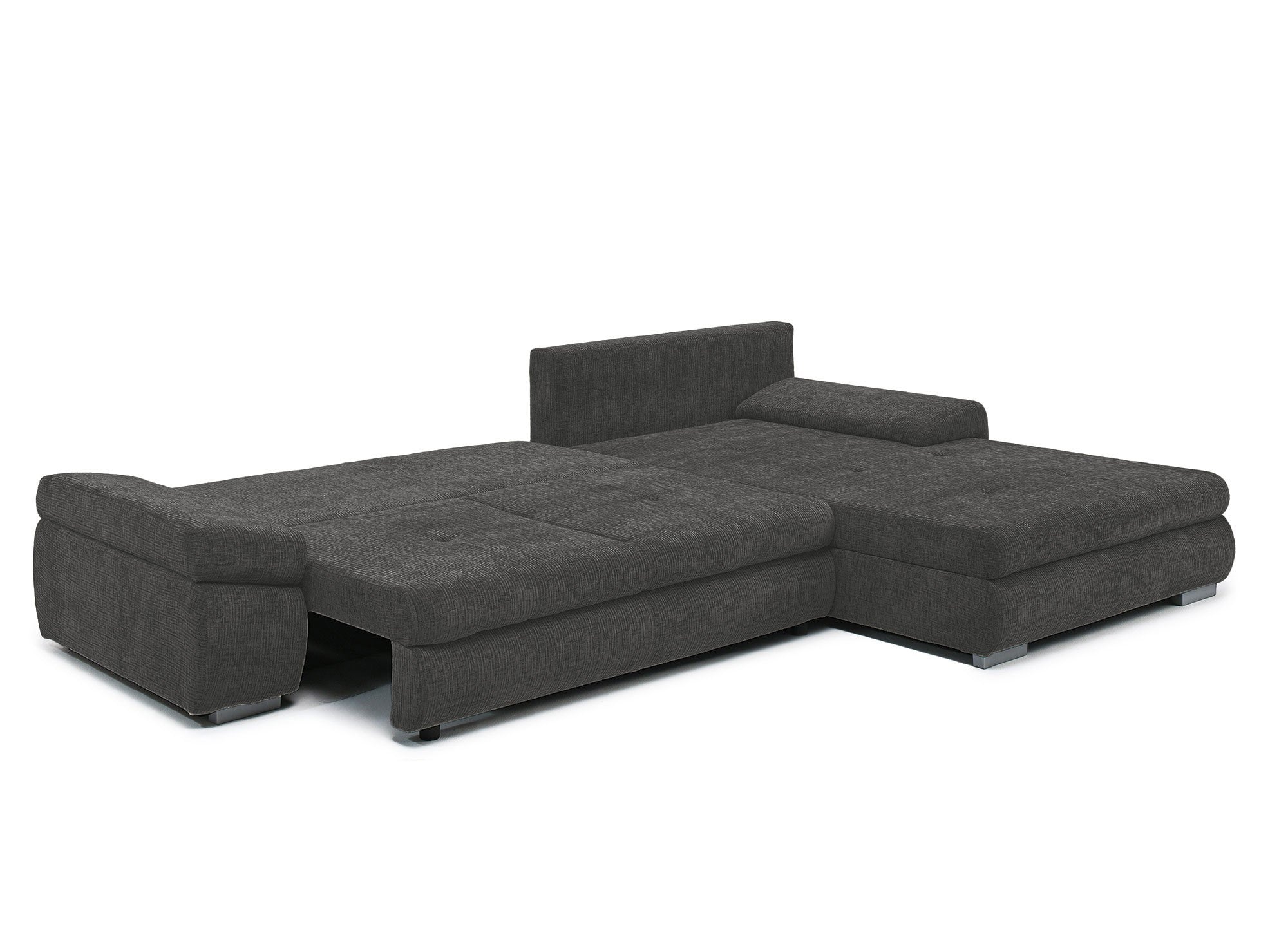 SOLEA Wende-Ecksofa mit Stauraum aus grau meliertem Samt