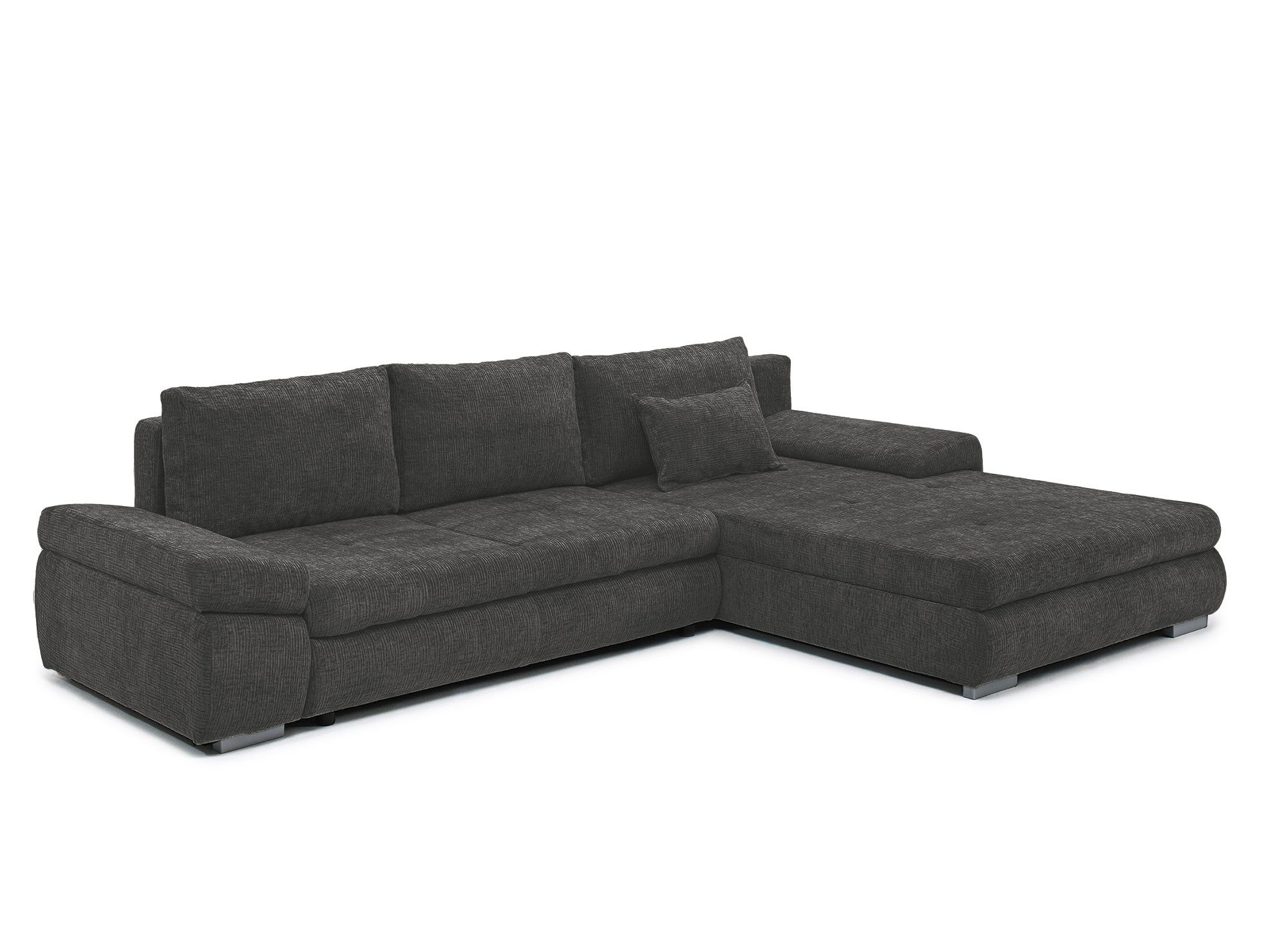 SOLEA Wende-Ecksofa mit Stauraum aus grau meliertem Samt