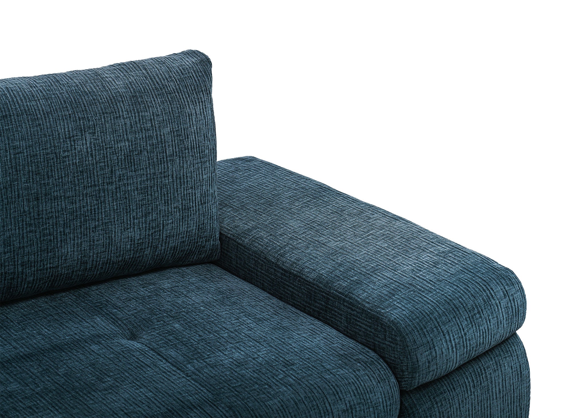 SOLEA Wende-Ecksofa mit Stauraum aus petrolblau meliertem Samt