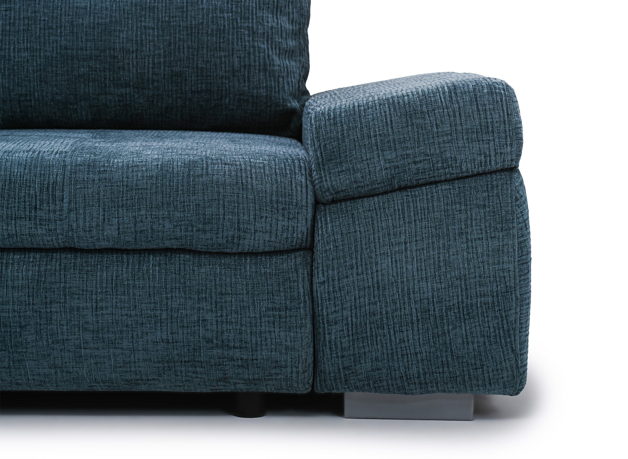 SOLEA Wende-Ecksofa mit Stauraum aus petrolblau meliertem Samt