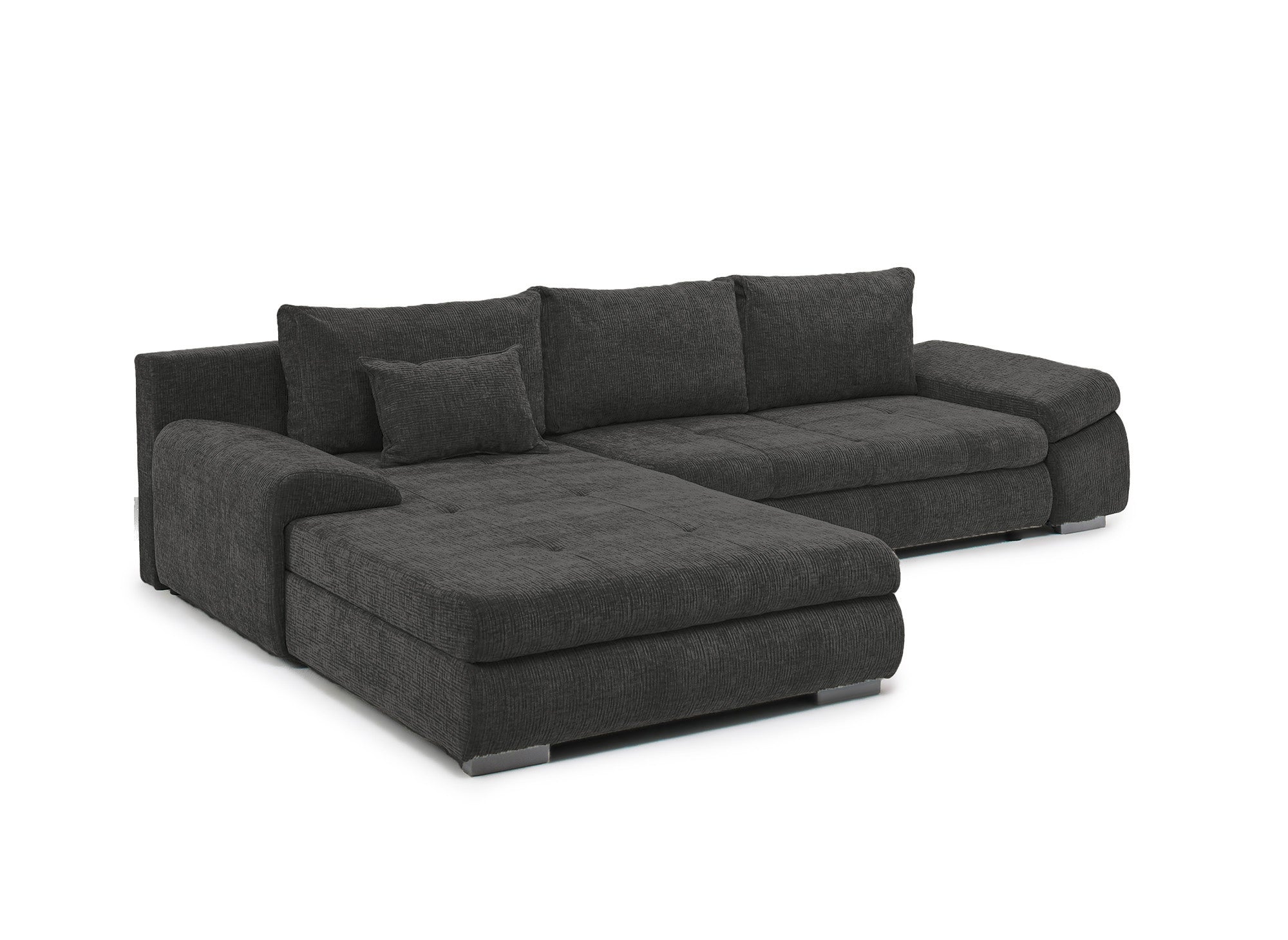SOLEA Wende-Ecksofa mit Stauraum aus grau meliertem Samt