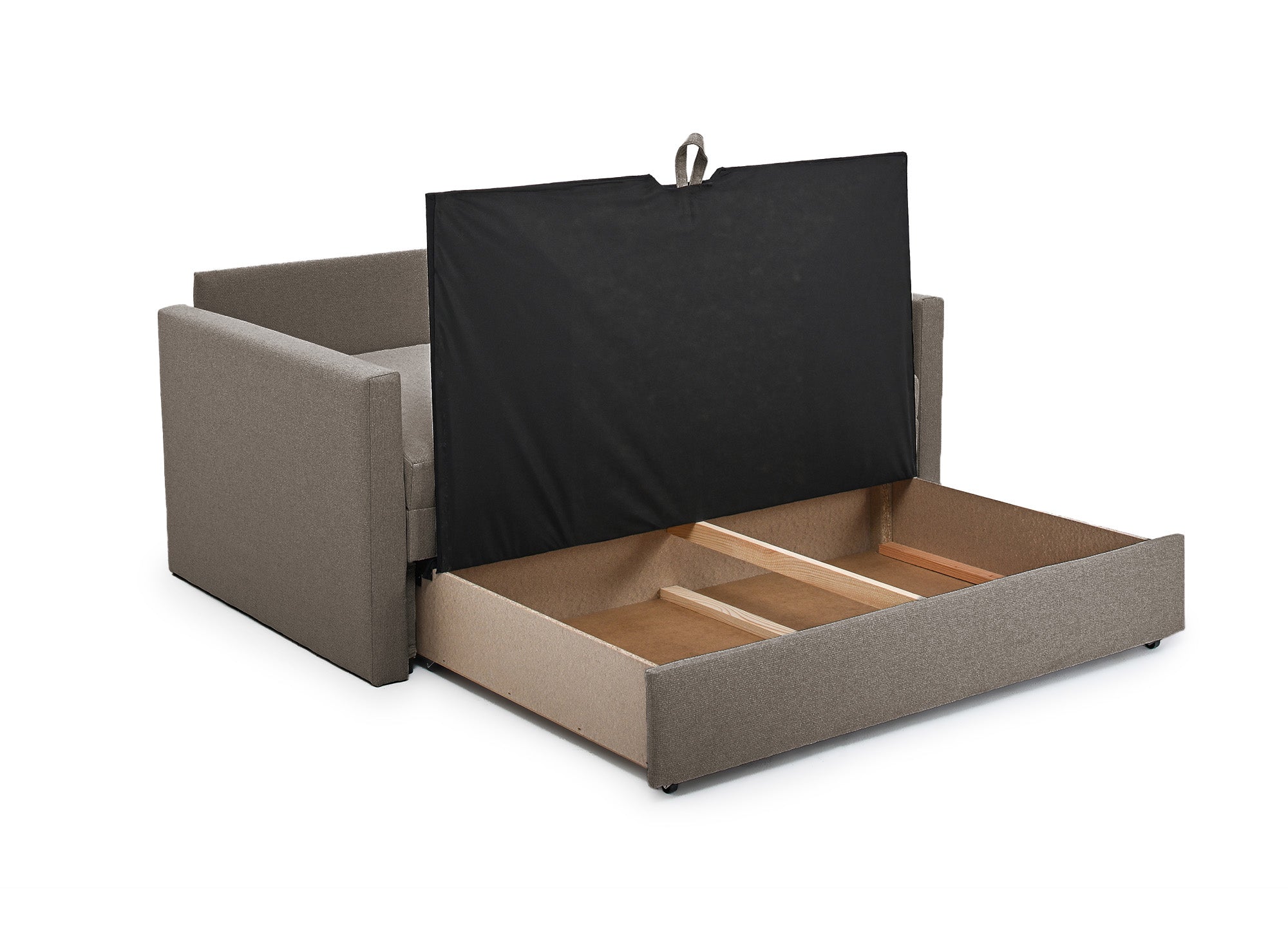 YERAZ 2-Sitzer-Schlafsofa mit Aufbewahrungsbox aus taupefarbenem Stoff