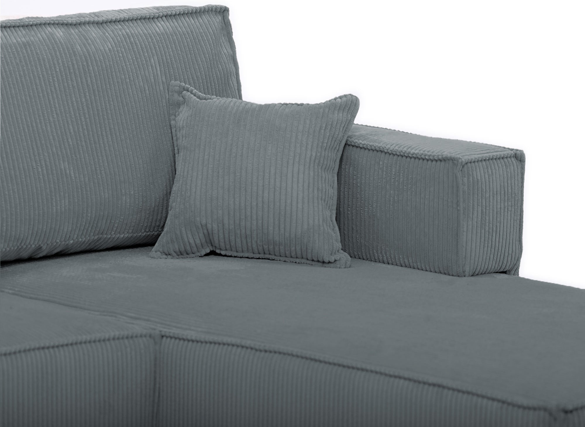 SYNA Ecksofa aus grauem Cord mit Stauraum