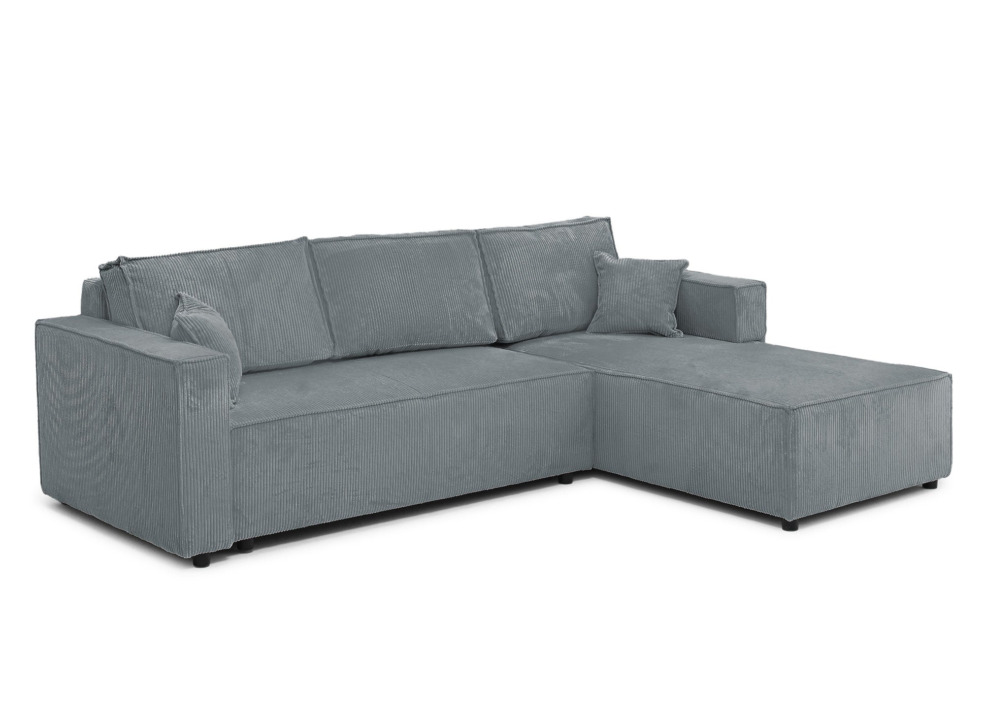 SYNA Ecksofa aus grauem Cord mit Stauraum