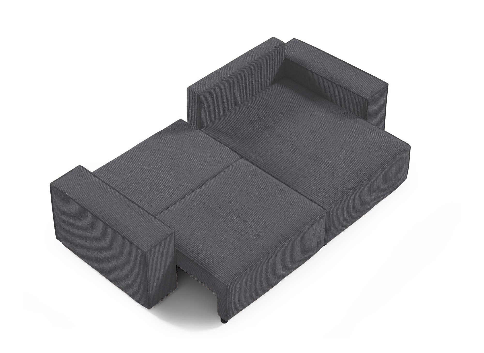 JADE MINI Ecksofa aus anthrazitgrauem Cord, umwandelbar und wendbar, mit Stauraum