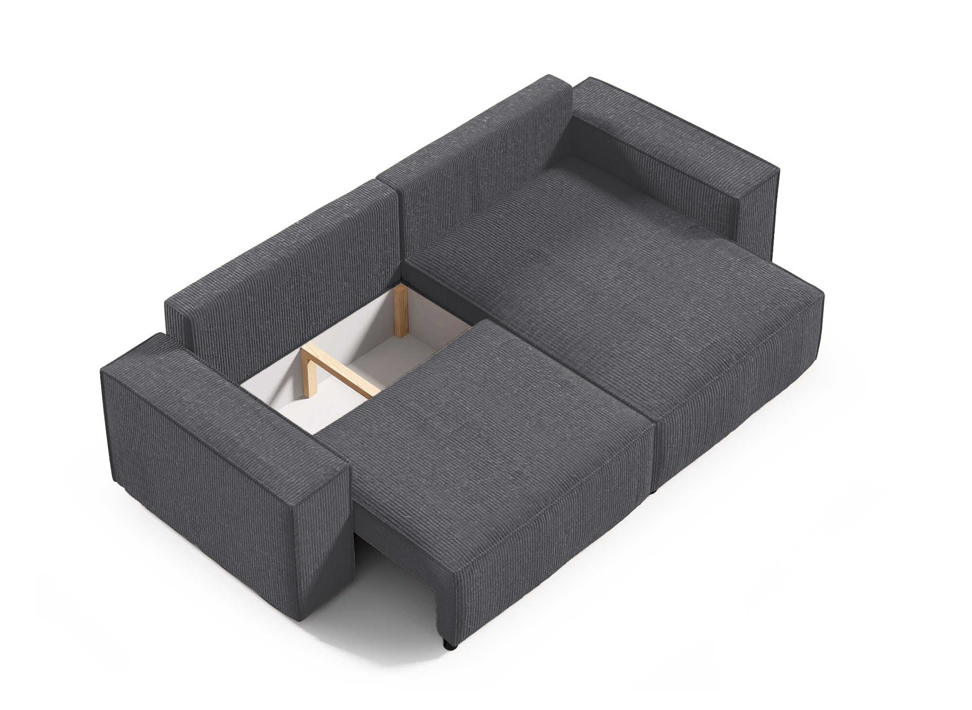 JADE MINI Ecksofa aus anthrazitgrauem Cord, umwandelbar und wendbar, mit Stauraum