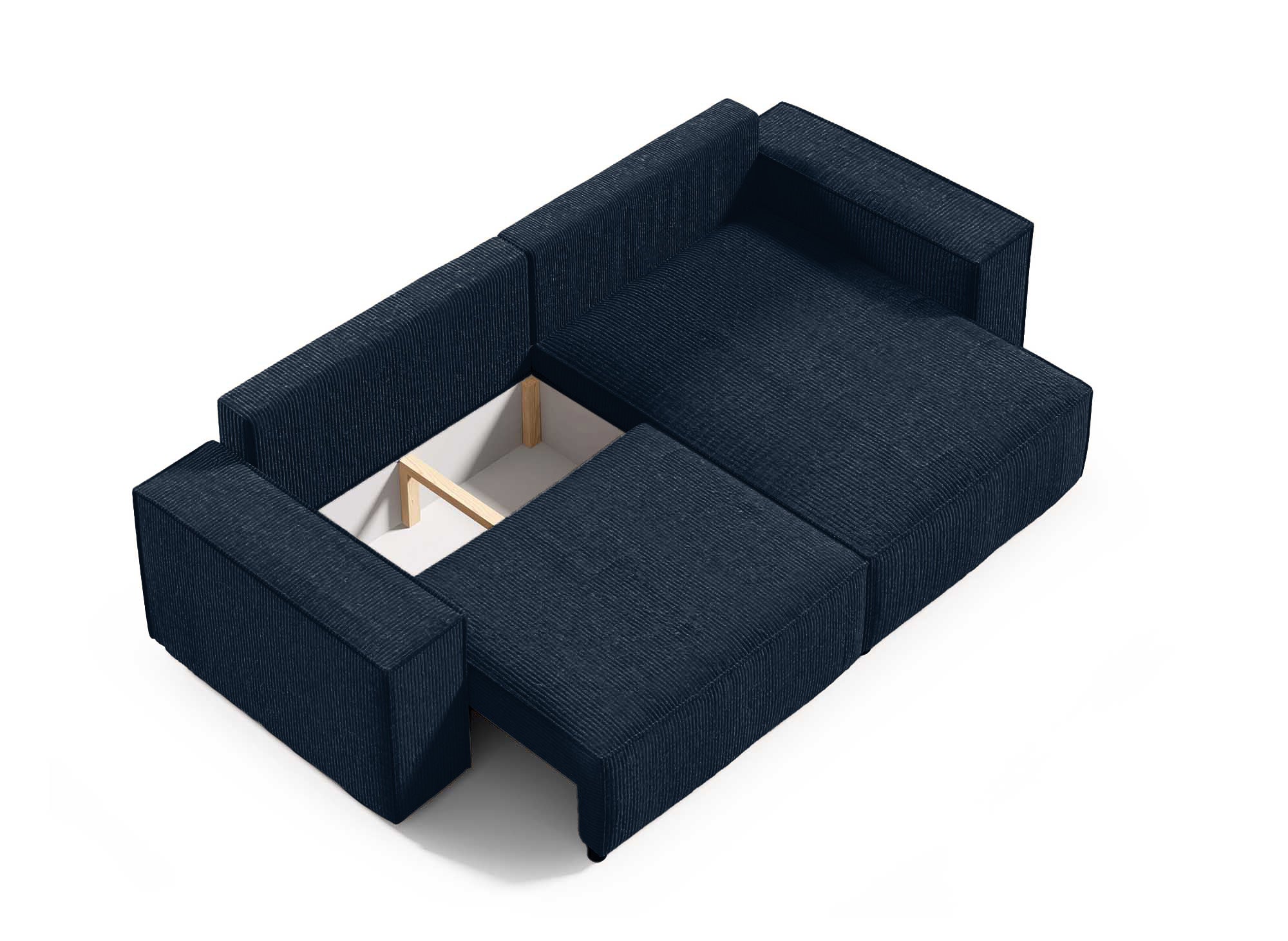JADE MINI Ecksofa aus blauem Cord mit Stauraum, umwandelbar und wendbar