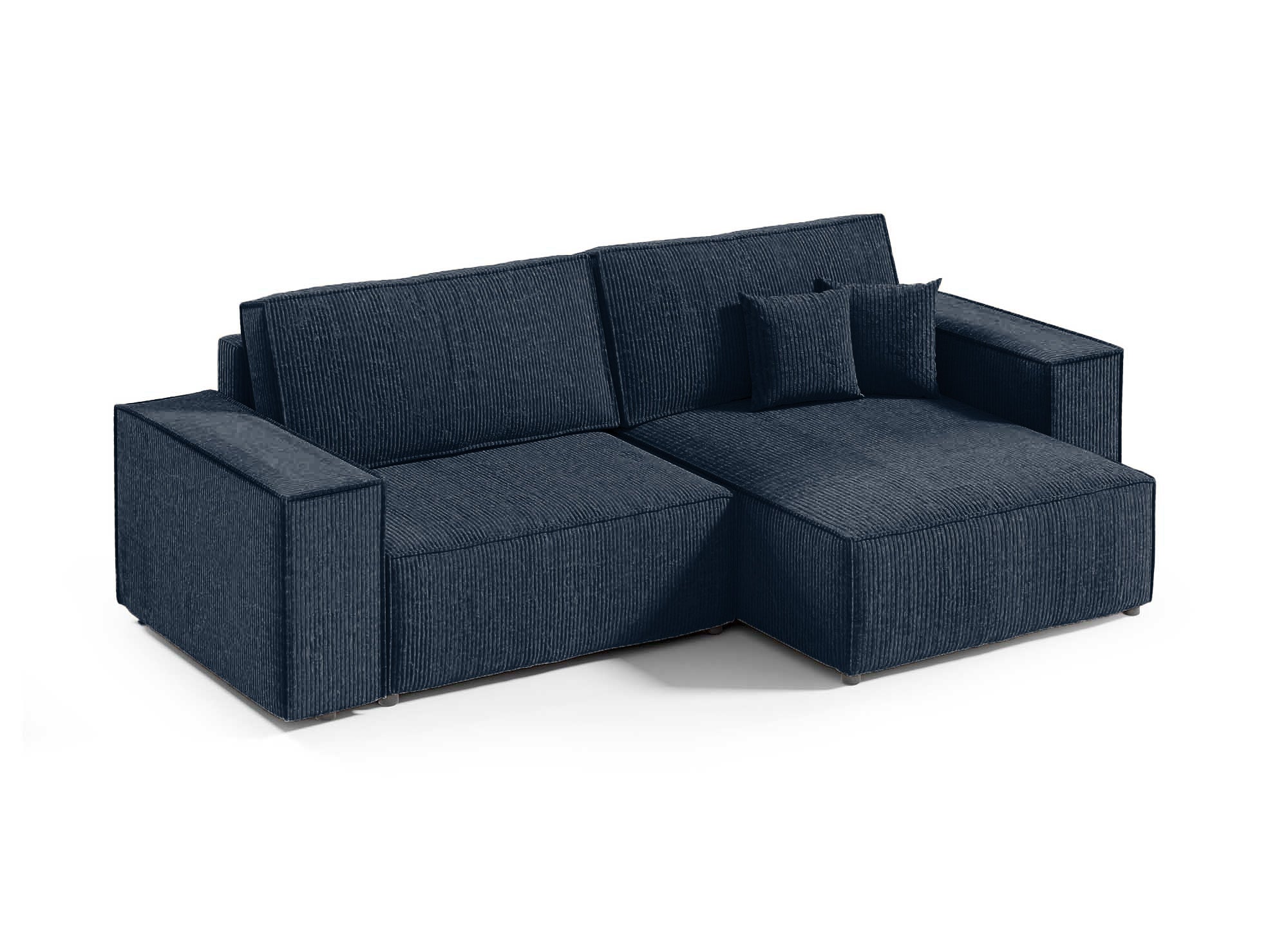 JADE MINI Ecksofa aus blauem Cord mit Stauraum, umwandelbar und wendbar
