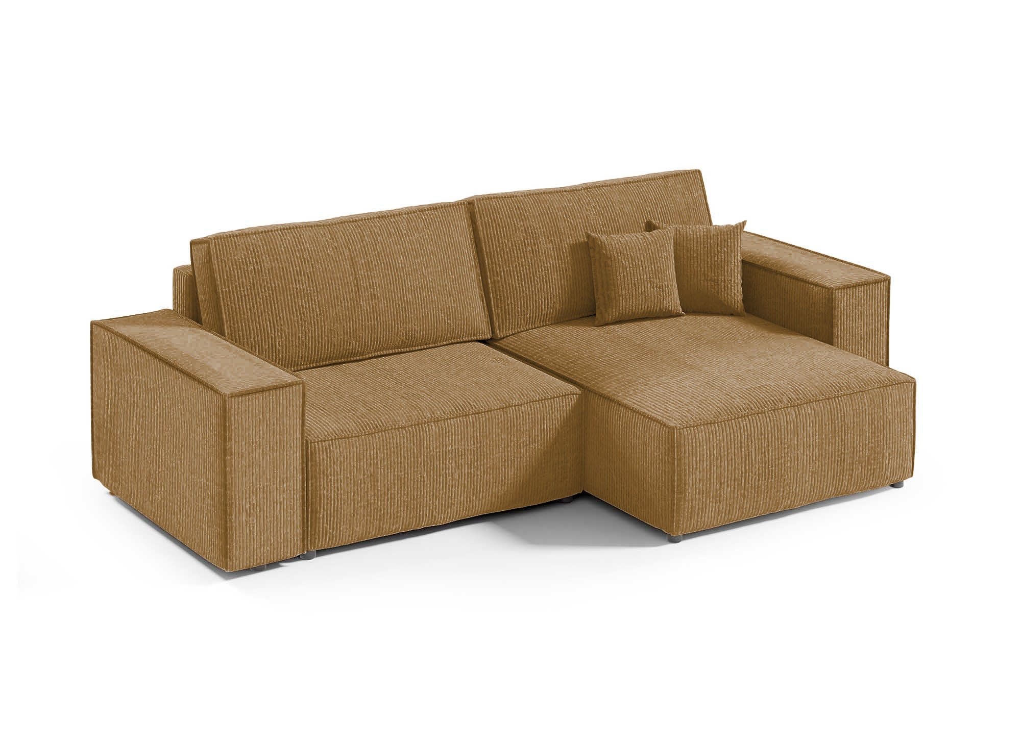 JADE MINI senffarbenes, umwandelbares und wendbares Ecksofa aus Cord mit Stauraum