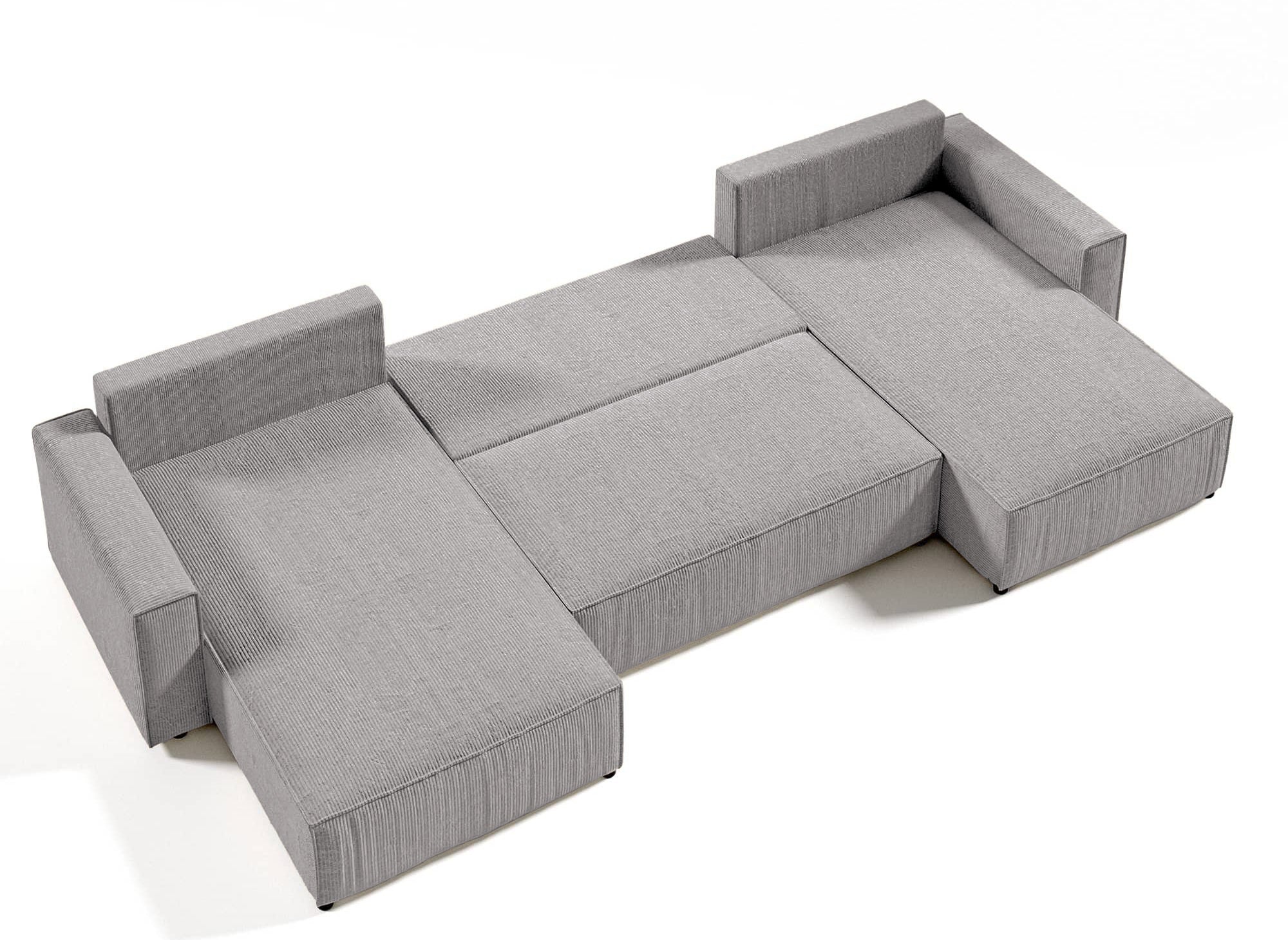 JADE Panorama-Schlafsofa aus geripptem Samt in Hellgrau mit Stauraum