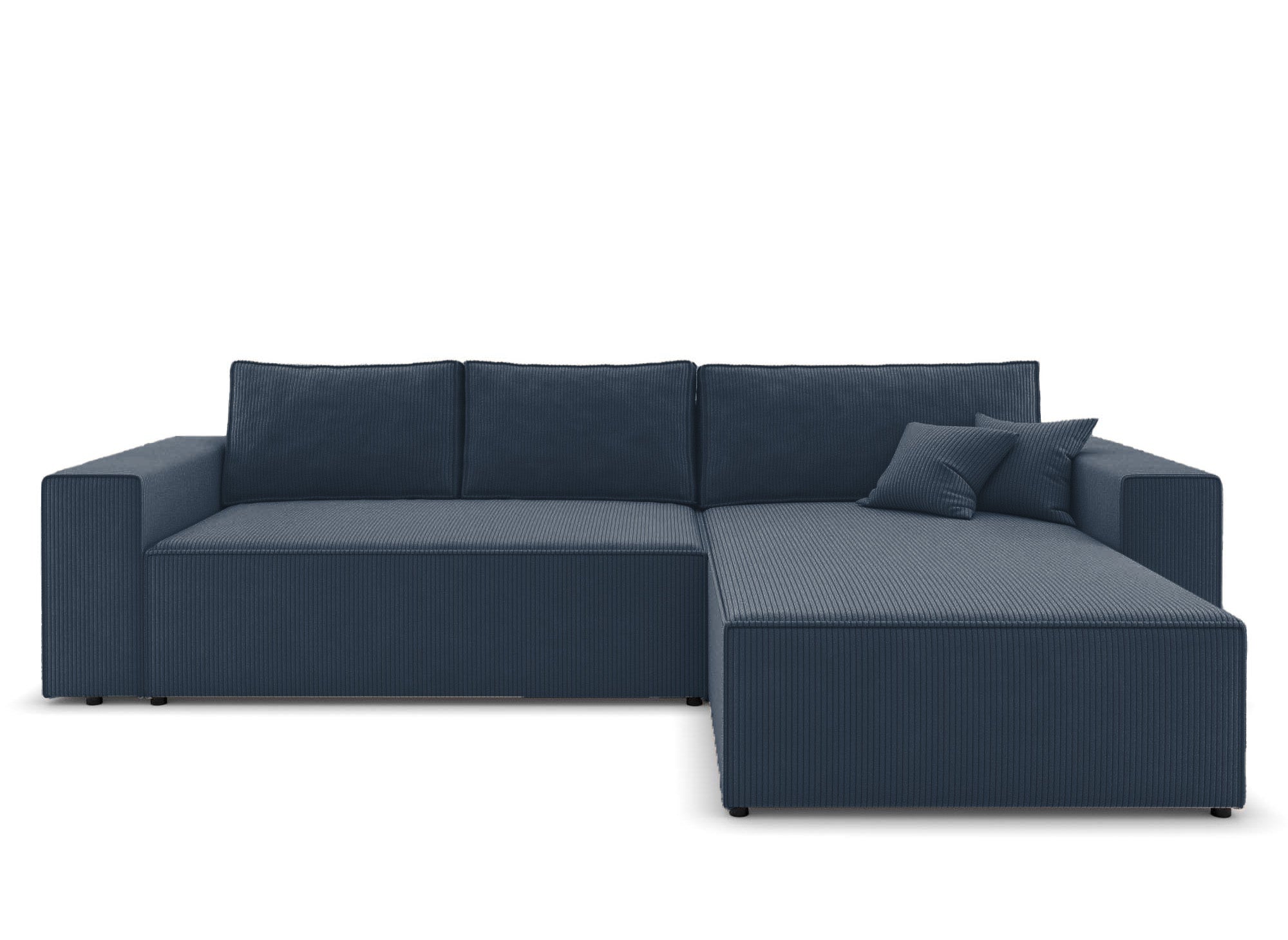 JADE Ecksofa aus dunkelblauem Cord mit Stauraum, umwandelbar