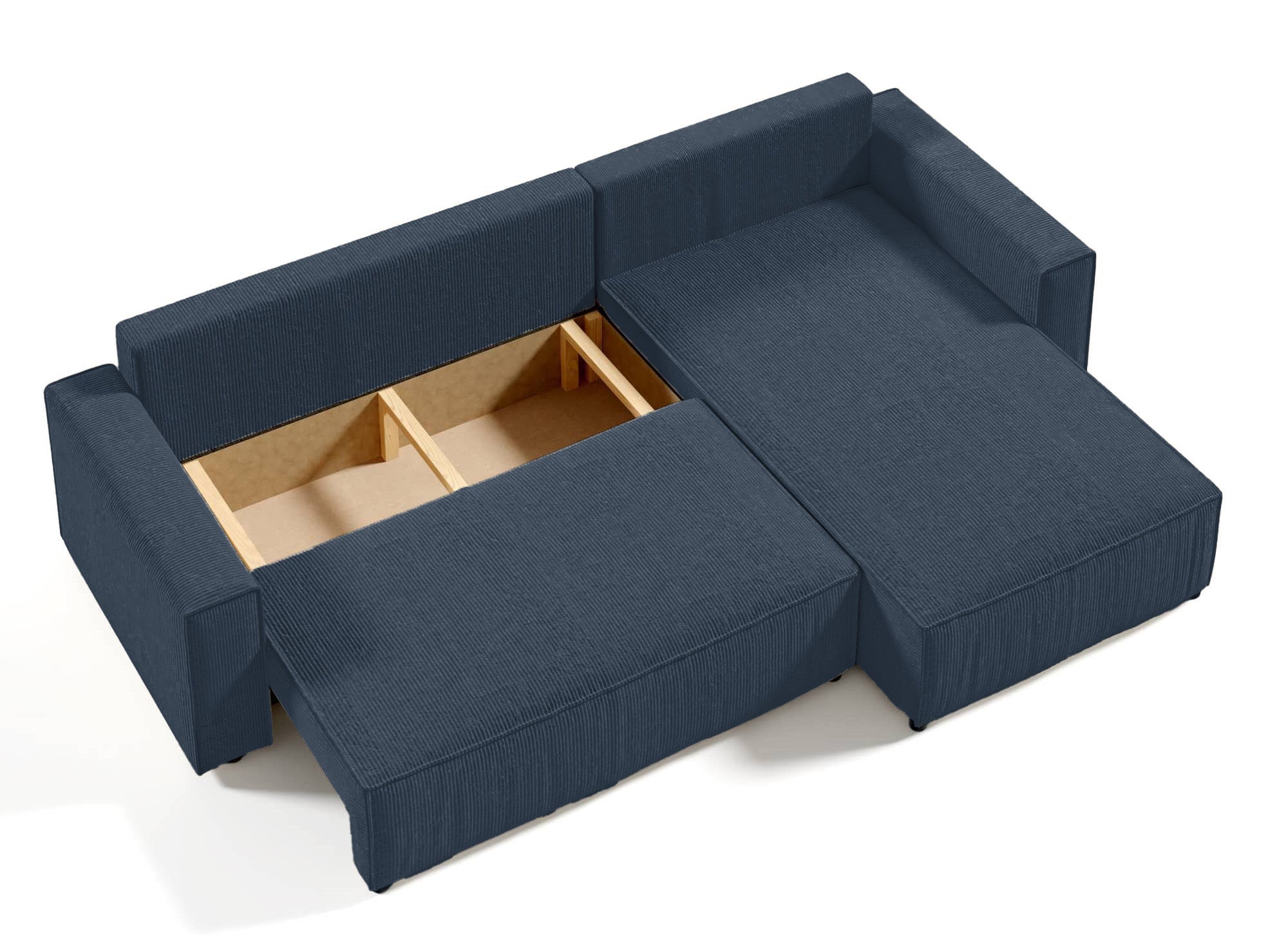 JADE Ecksofa aus dunkelblauem Cord mit Stauraum, umwandelbar